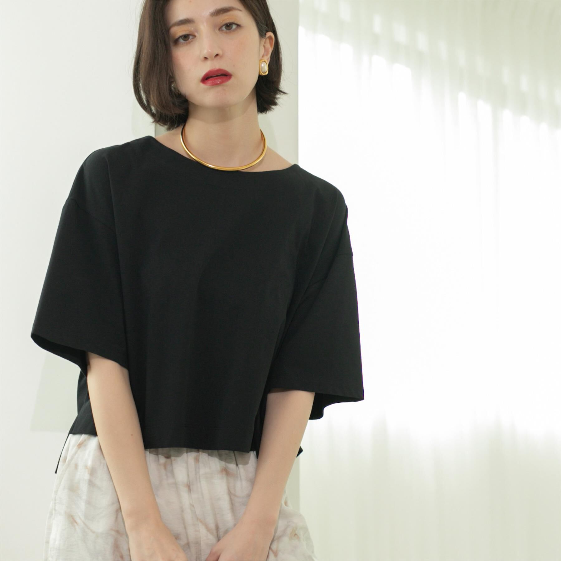 OPAQUE.CLIP「ボートネックショートTシャツ【洗濯機洗い可】」|Tシャツ・カットソー|