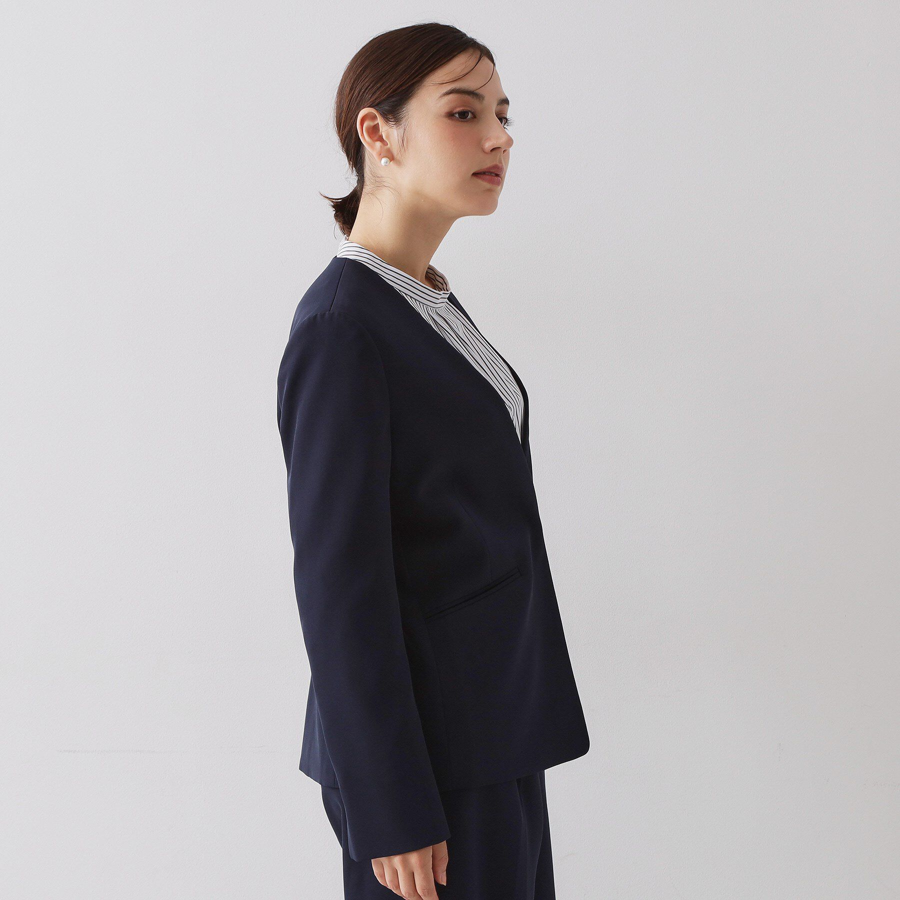 OPAQUE.CLIP「≪通勤・セレモニー/セットアップ対応≫ Vネックジャケット/ダブルクロス【洗濯機OK】」|ノーカラージャケット|