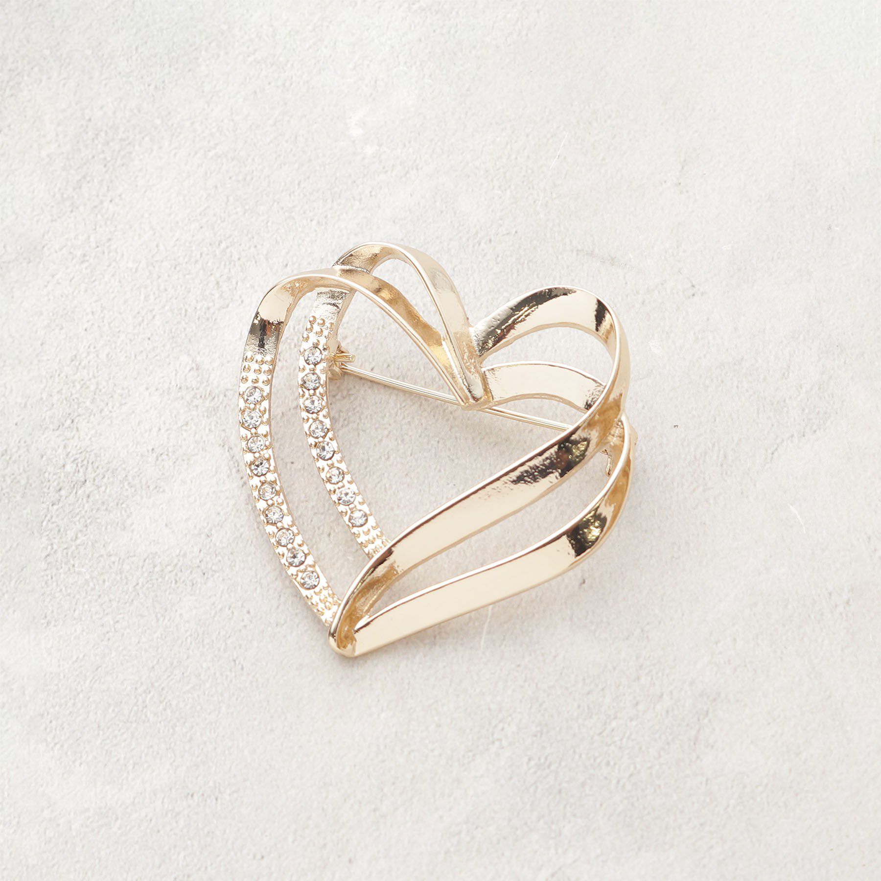 OPAQUE.CLIP「ダブルラインハートビジューブローチ」|ブローチ・コサージュ|