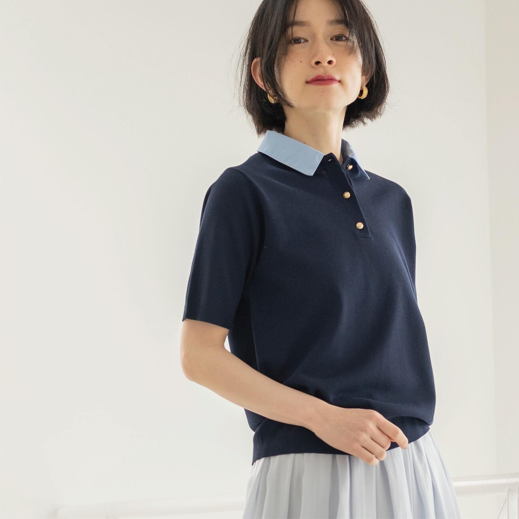 OPAQUE.CLIP「2WAY衿付きニット【洗濯機OK】」|ニット・セーター|