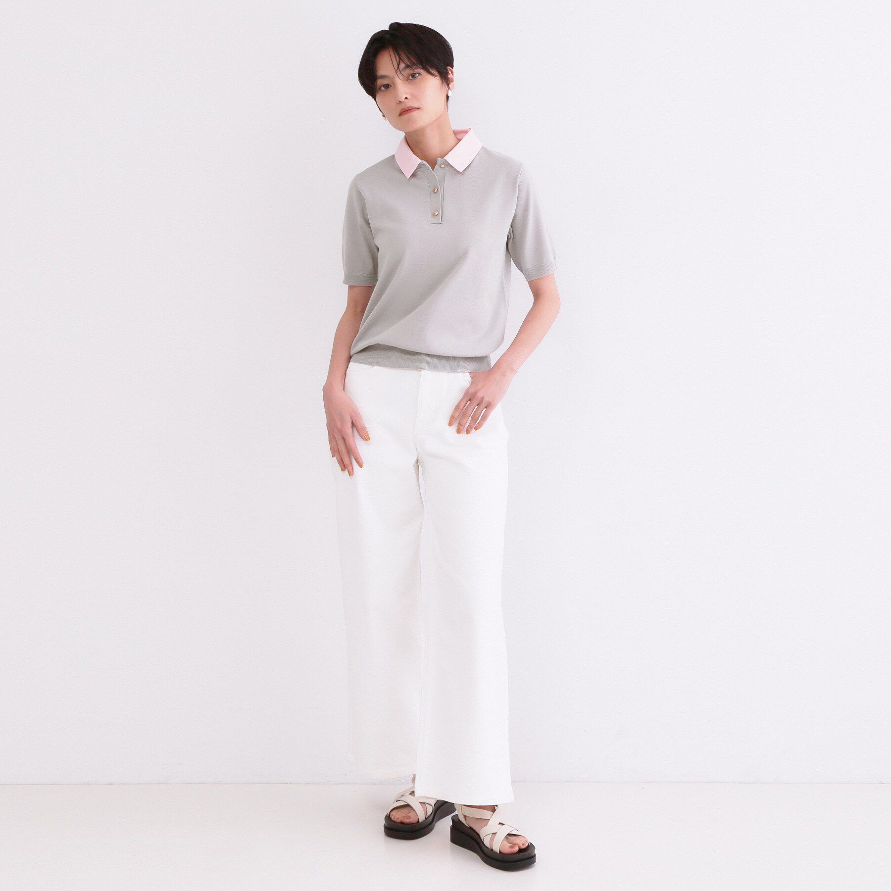 OPAQUE.CLIP「2WAY衿付きニット【洗濯機OK】」|ニット・セーター|