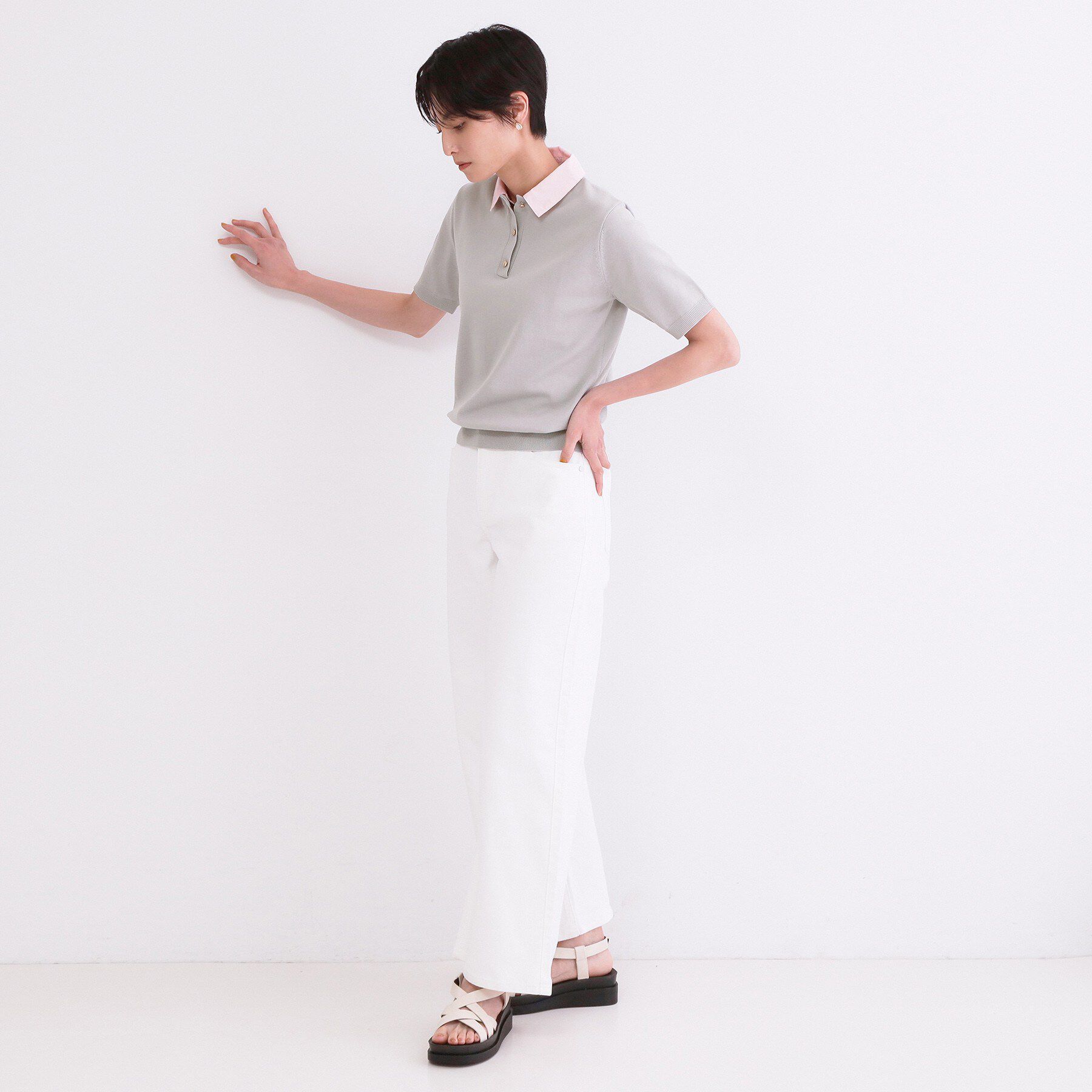 OPAQUE.CLIP「2WAY衿付きニット【洗濯機OK】」|ニット・セーター|