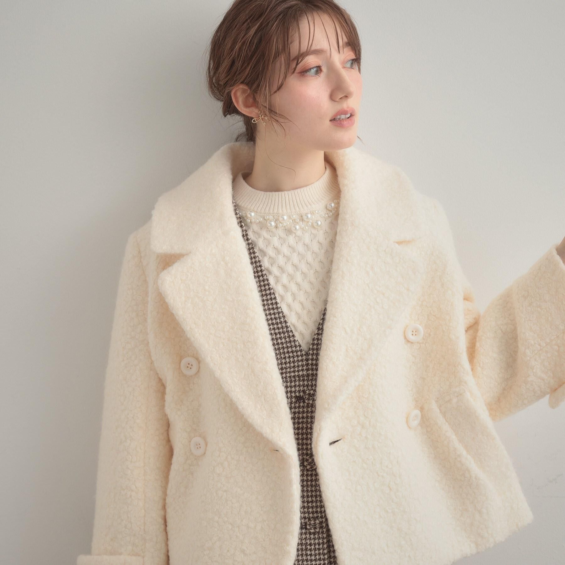 Couture broach「【S-LL/無地・チェック柄】プードルボア ショートコート」|ピーコート|