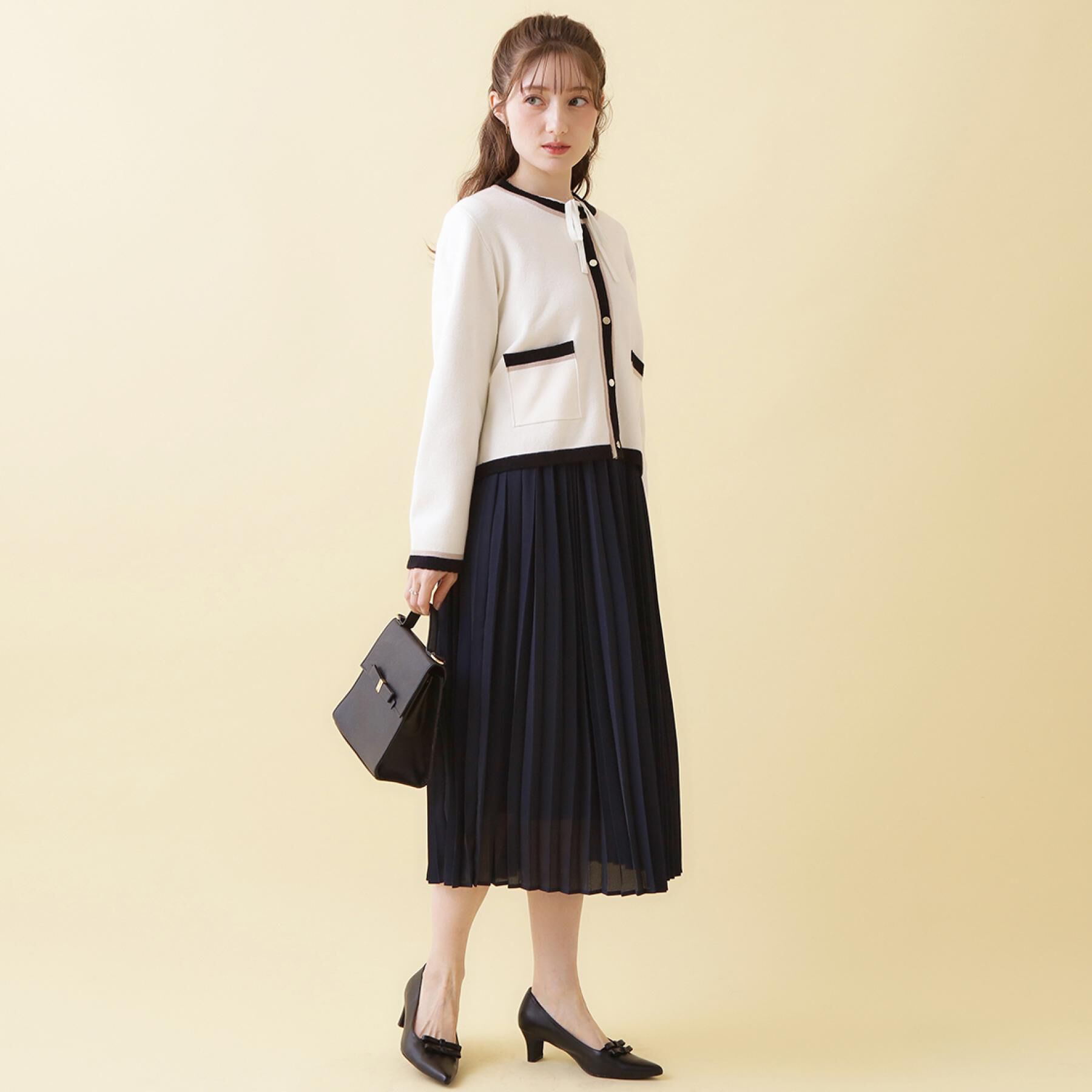 Couture broach「【ハレの日・通勤・着映え】配色 総針カーディガン」|カーディガン|