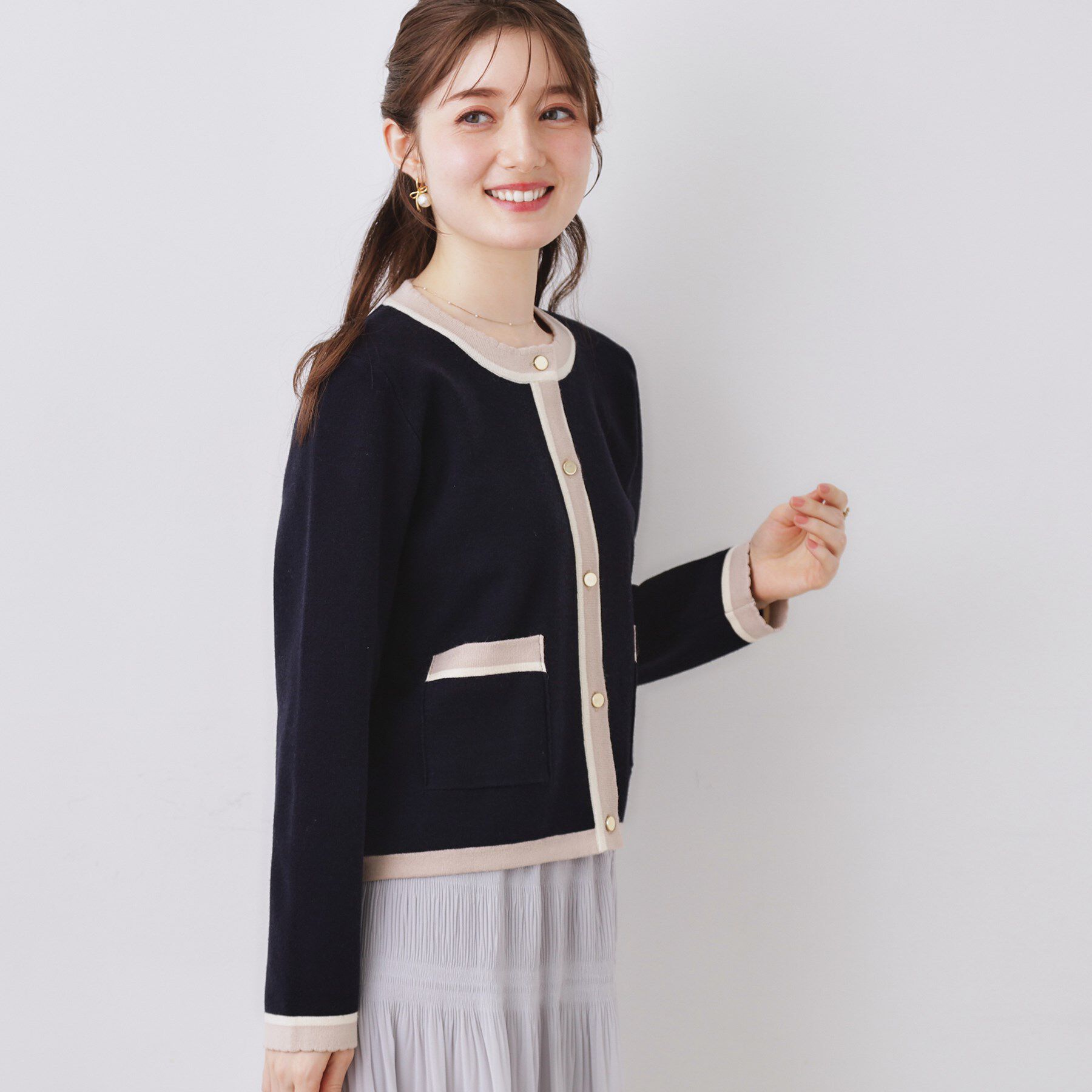 Couture broach「【ハレの日・通勤・着映え】配色 総針カーディガン」|カーディガン|