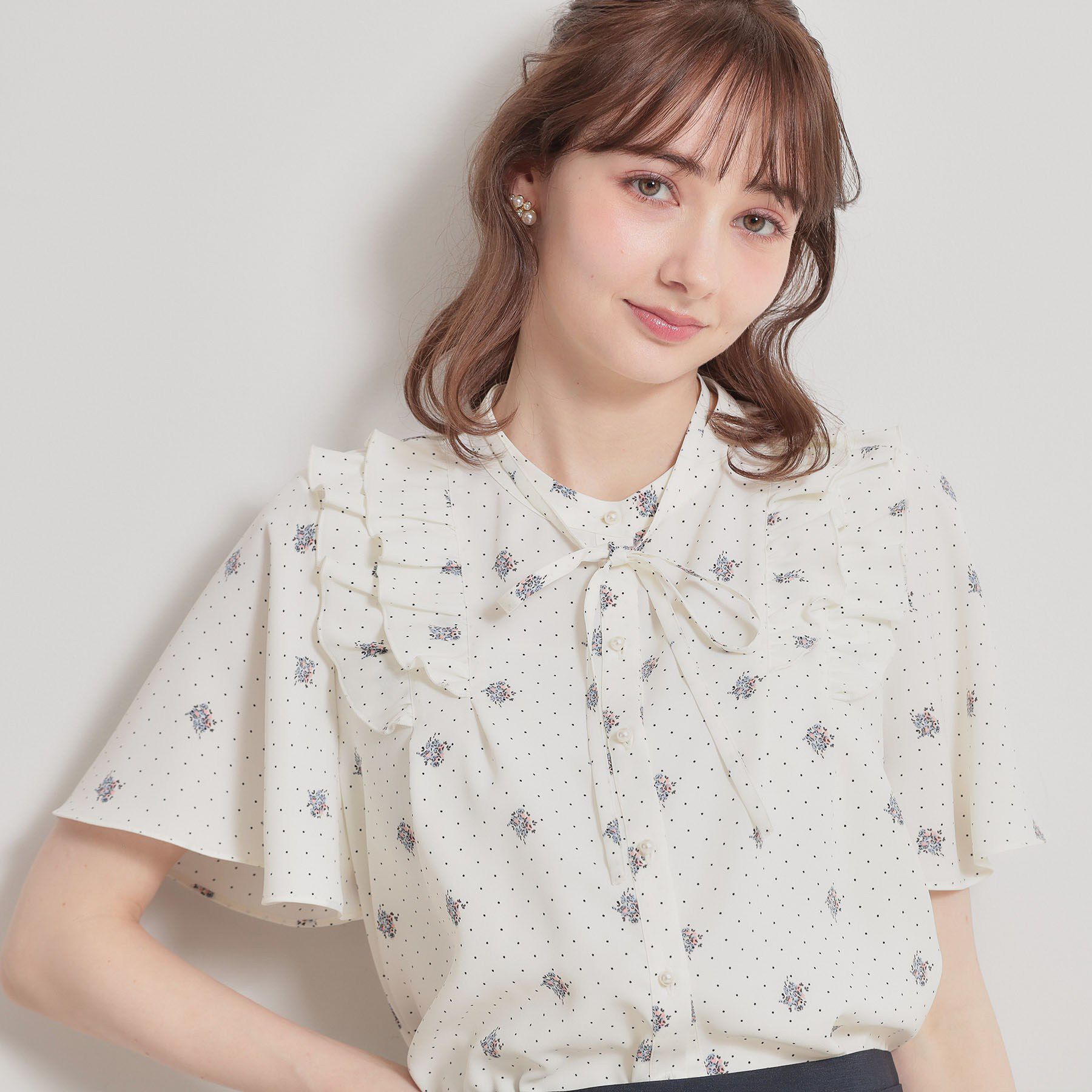 Couture broach「【洗える】ドットフラワー ブラウス」|シャツ・ブラウス|