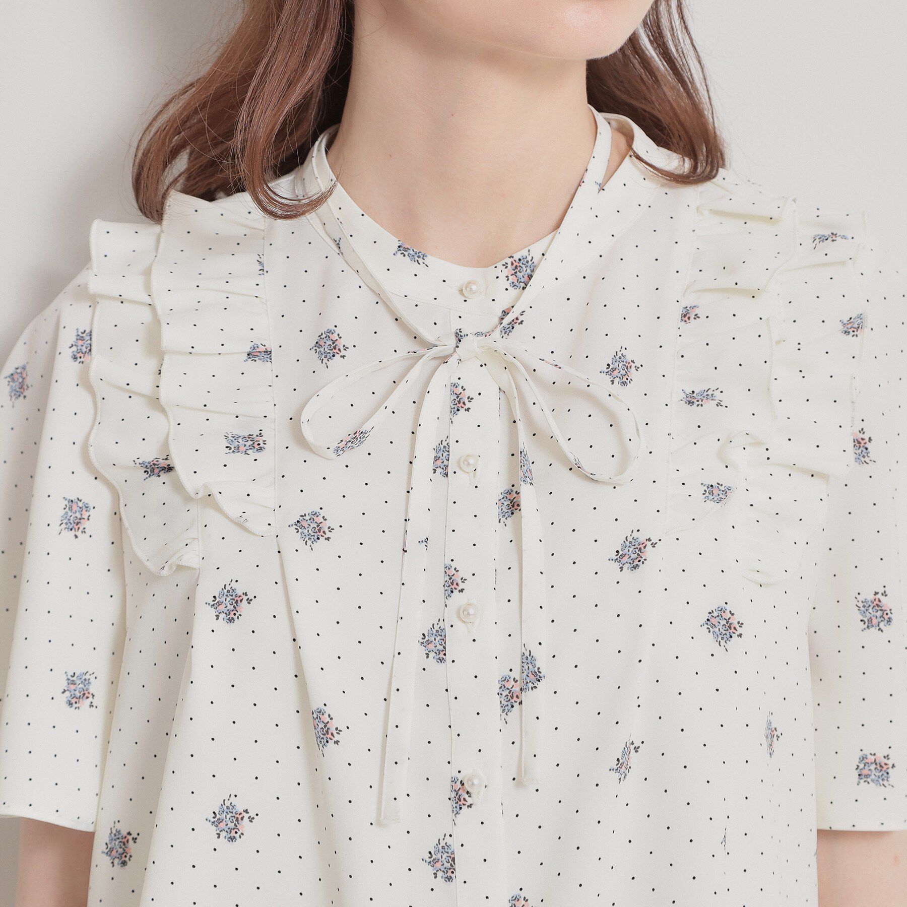 Couture broach「【洗える】ドットフラワー ブラウス」|シャツ・ブラウス|