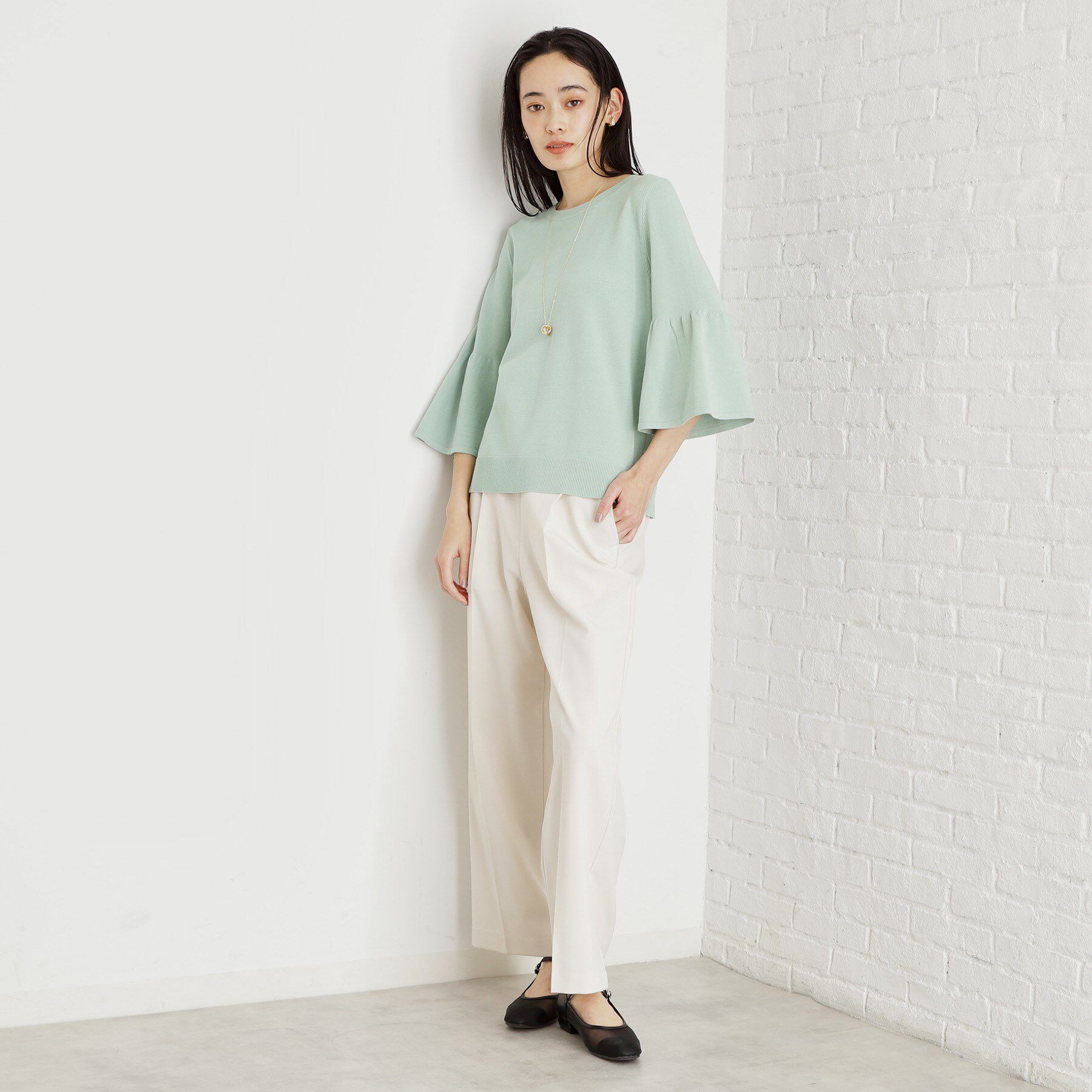 THE SHOP TK「【接触冷感/体型カバー】7分袖フレアニット/洗濯機OK/ＵＶケア」|ニット・セーター|