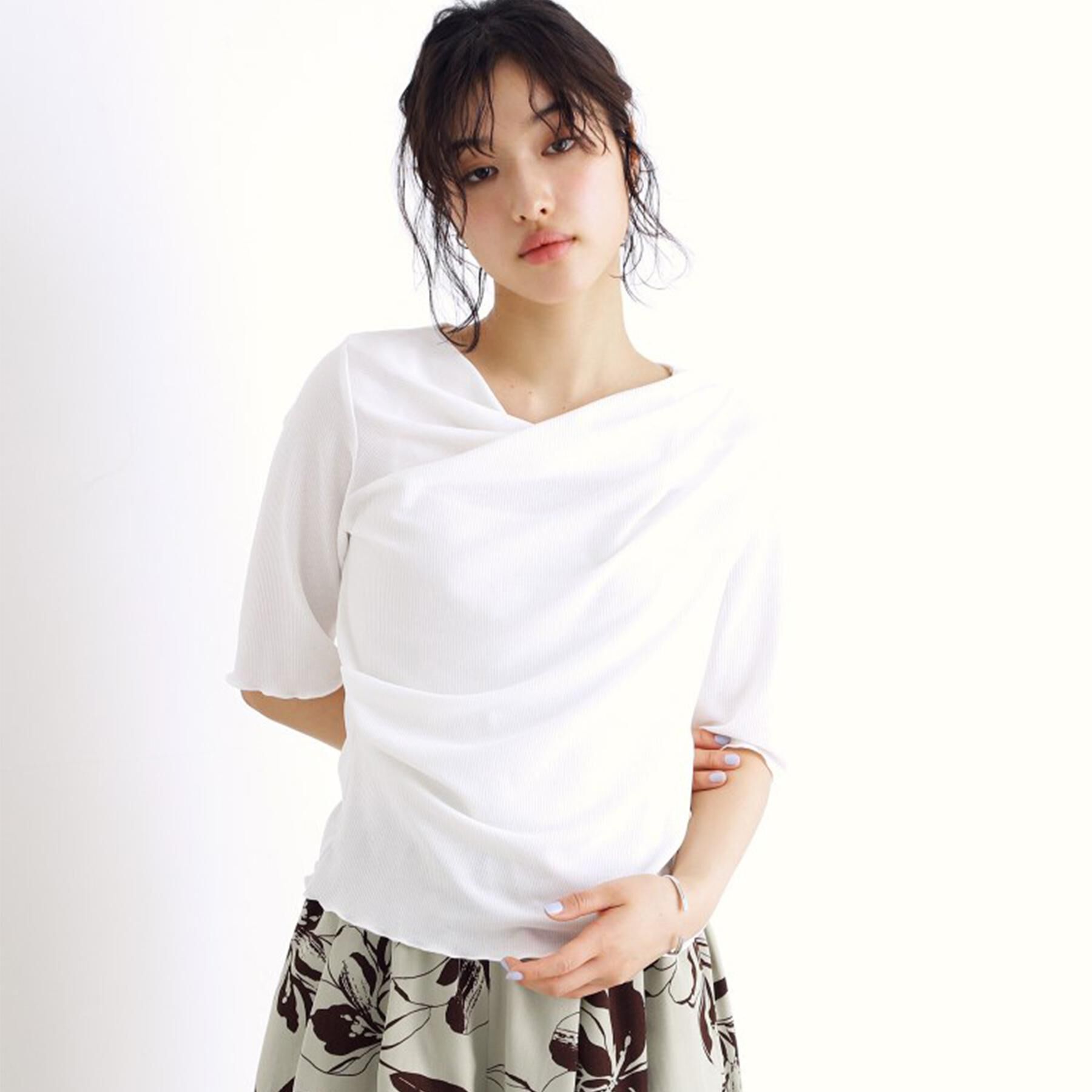 THE SHOP TK「ドレープカットソー【洗濯機OK/シワになりにくい】」|シャツ・ブラウス|オフホワイト(003