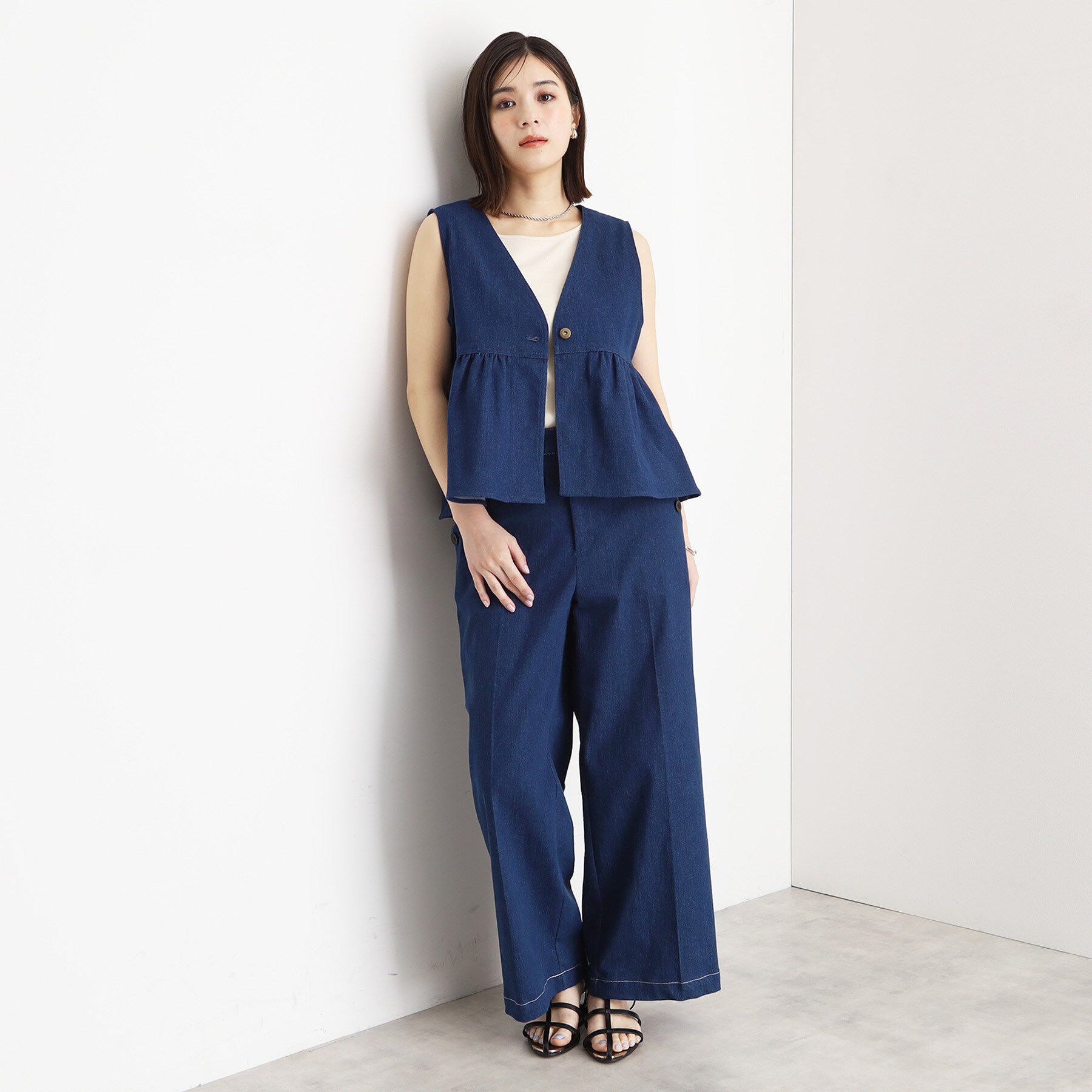 THE SHOP TK「デニムペプラムベスト【洗える/親子リンク】」|ベスト・ジレ|