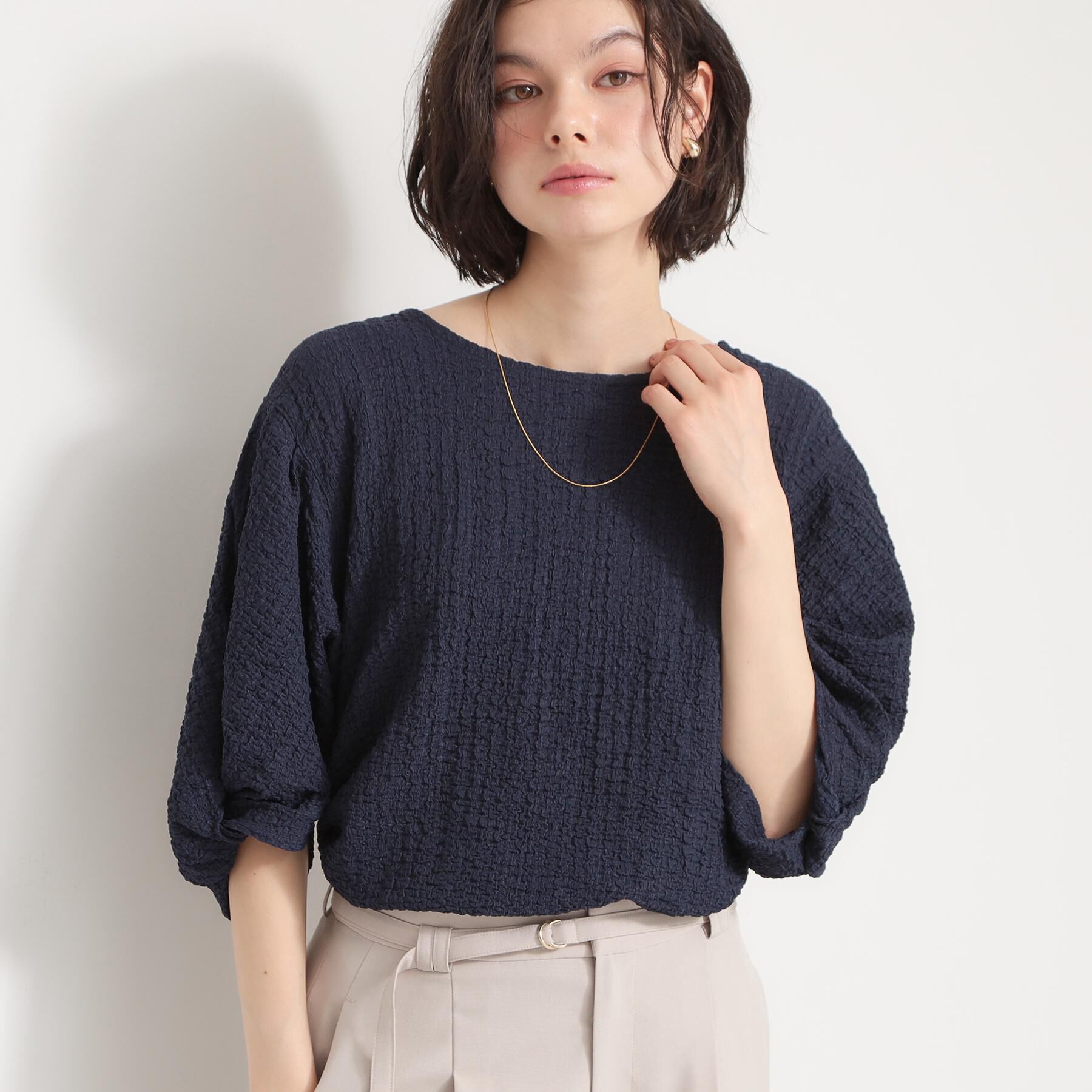 THE SHOP TK「ポコポコ袖タックプルオーバー　体型カバー/洗濯機OK」|Tシャツ・カットソー|