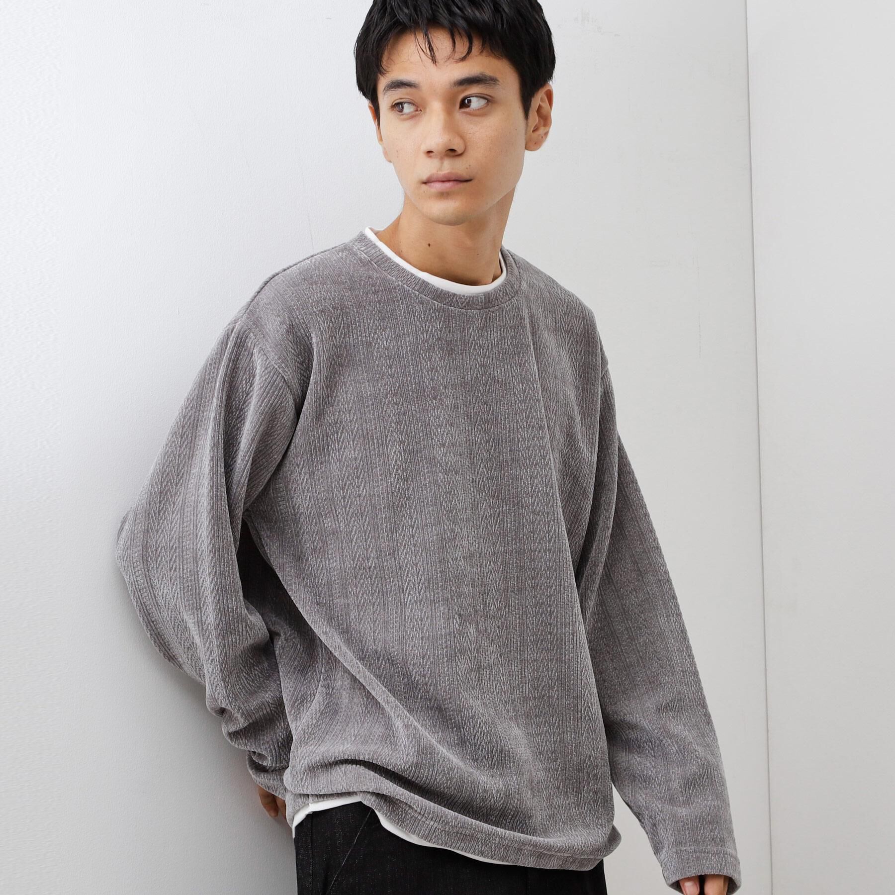 THE SHOP TK「【心地良い、滑らかさ】レイヤード風ケーブル ニットソー 【洗濯機OK】」|Tシャツ・カットソー|グレー(012)