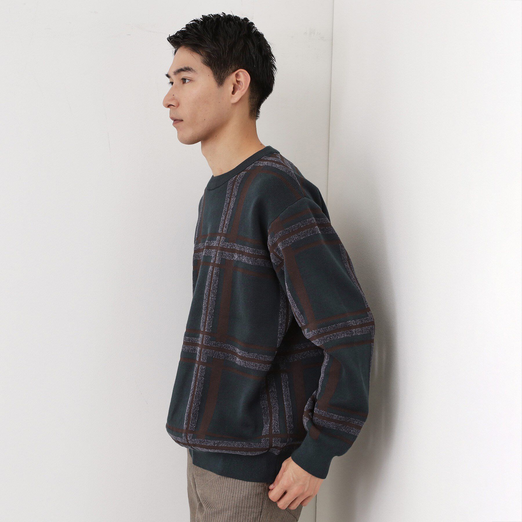 THE SHOP TK「チェックジャカードニット【洗濯機OK】」|ニット・セーター|