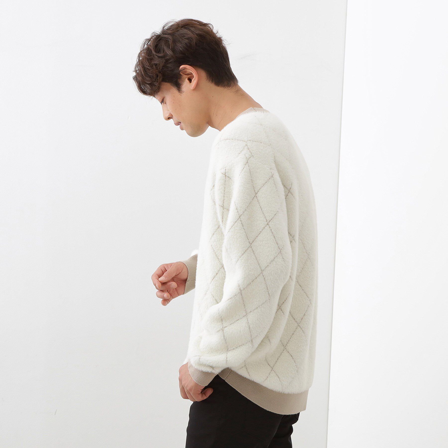 THE SHOP TK「【ふんわり心地いい肌触り】　ダイヤ柄シャギーニット」|ニット・セーター|