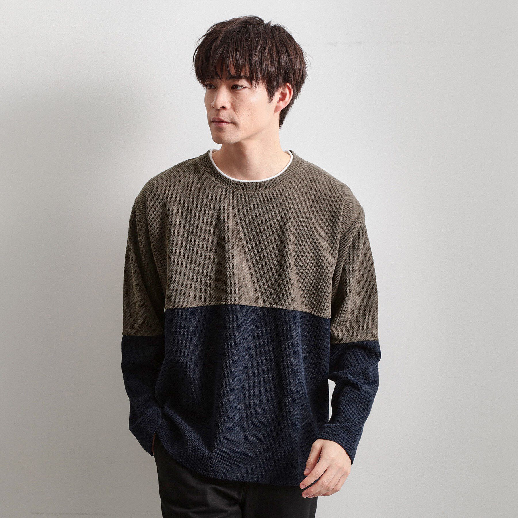 THE SHOP TK「バイカラー モール風長袖Tシャツ」|Tシャツ・カットソー|カーキ(529)