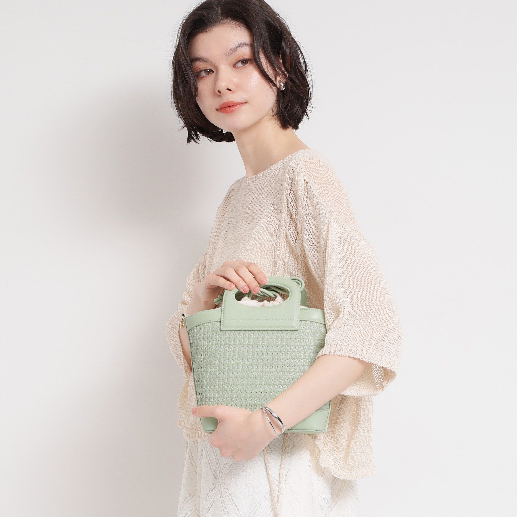 THE SHOP TK「合皮型押しメッシュショルダーバッグ」|ショルダー・メッセンジャー|ミントグリーン(02