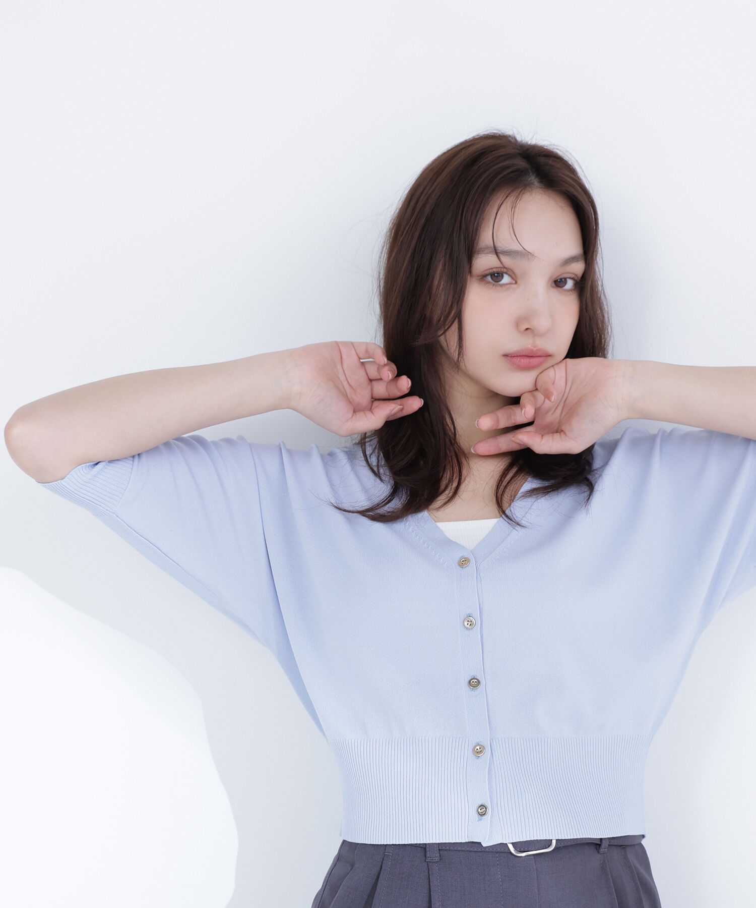  「ドルマンボレロカーディガン」|ニット・セーター|ブルー