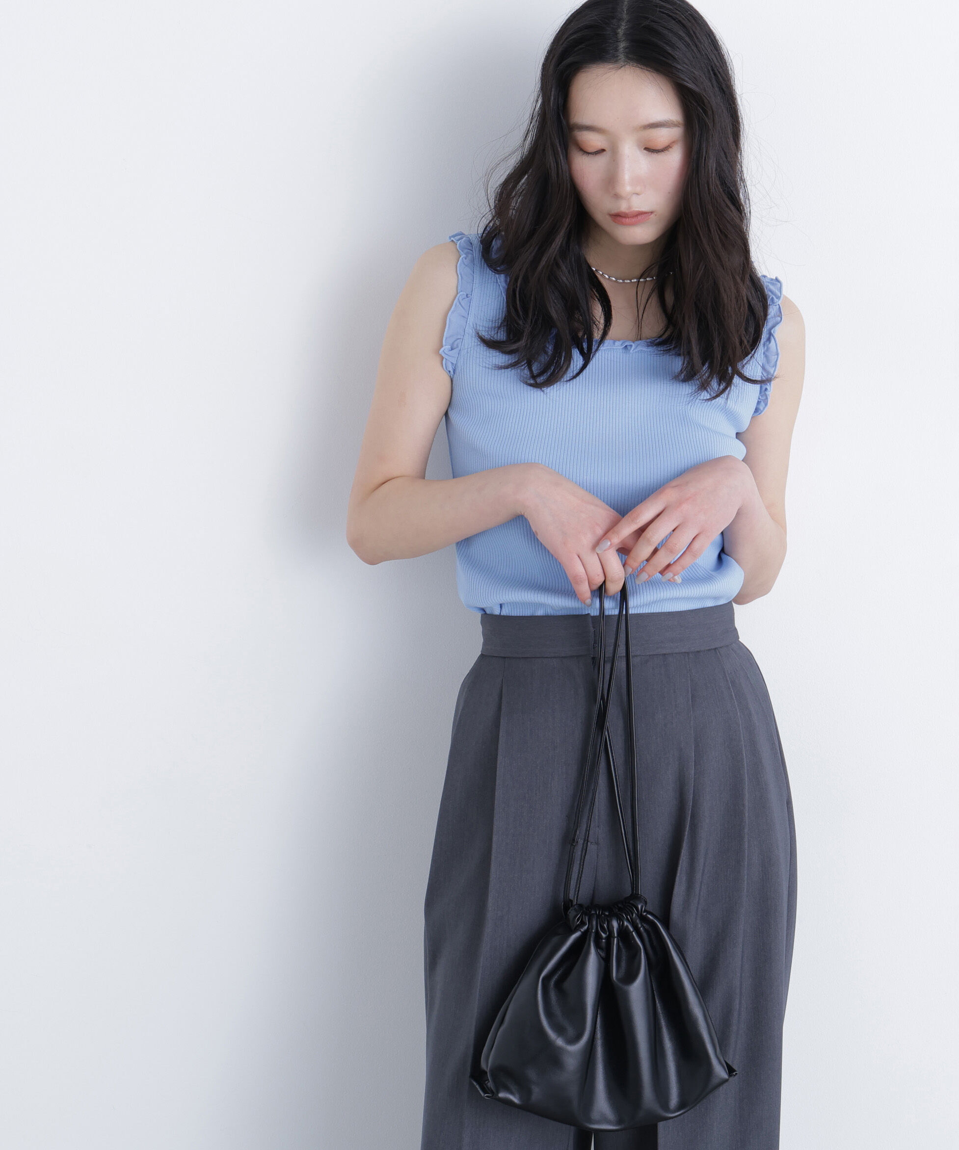  「フリルテレコカットソー」|Tシャツ・カットソー|ブルー