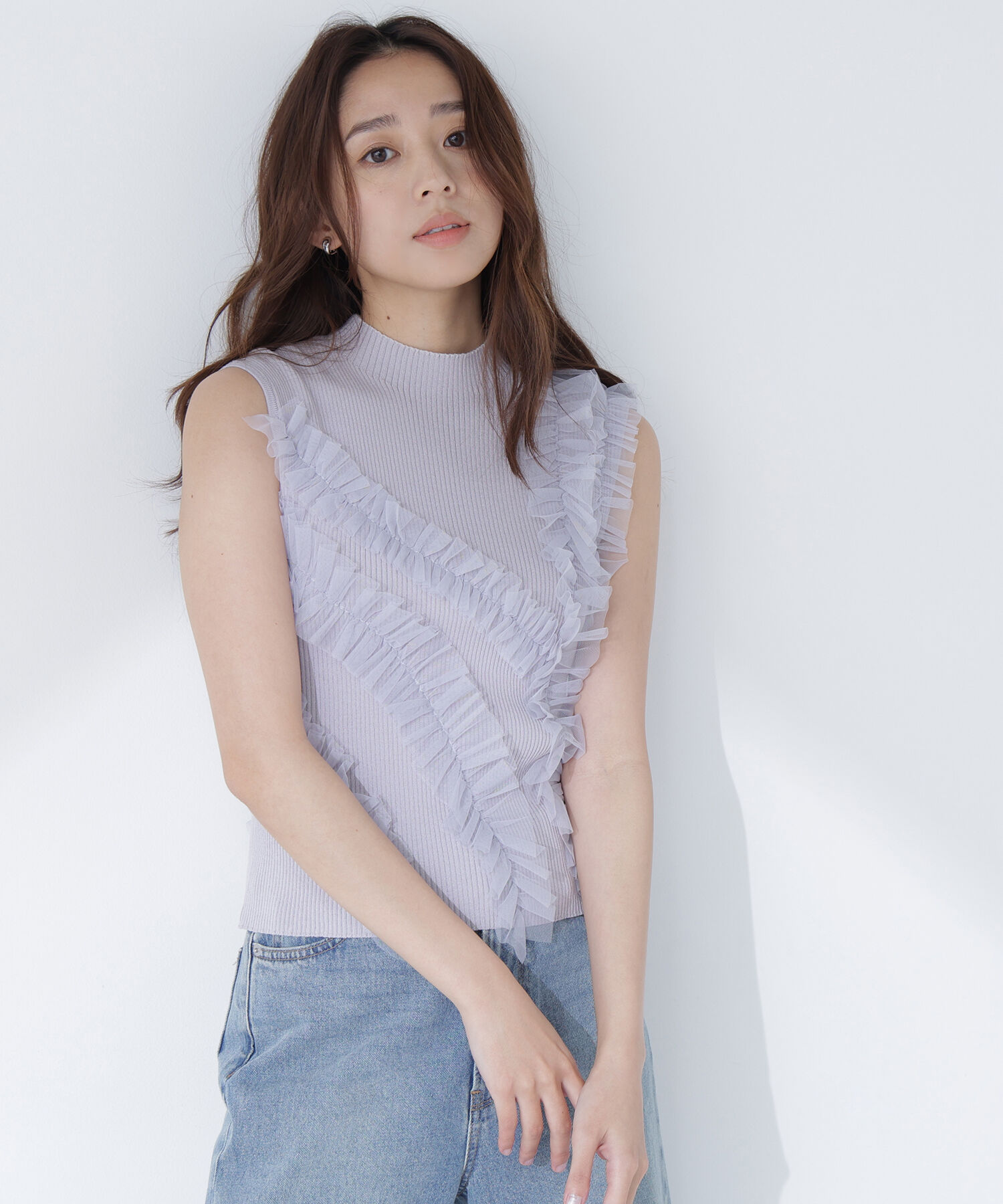  「フリルチュールデザインニット」|ニット・セーター|ブルーグレー