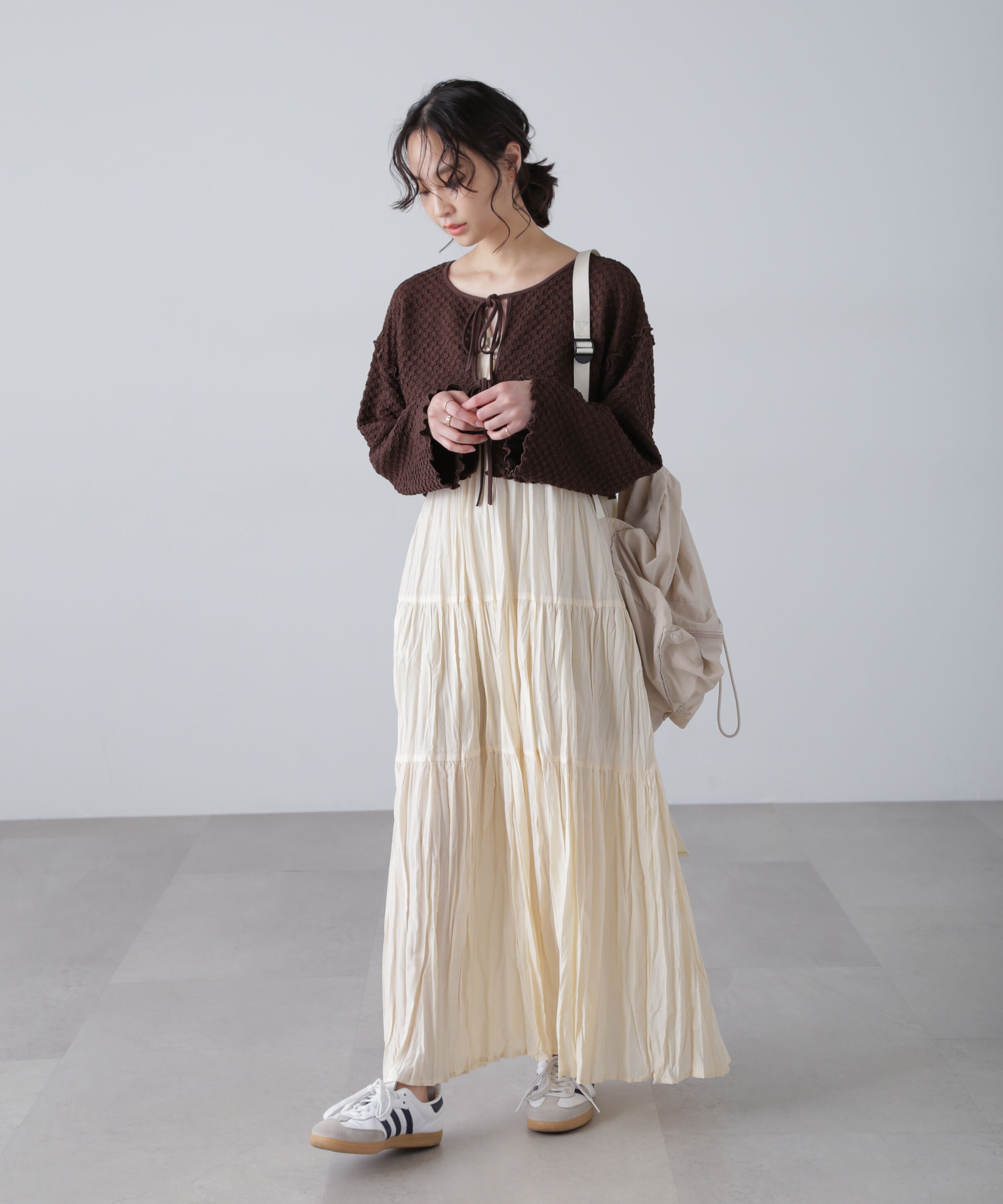  「ワッシャーティアードノースリーブワンピース」|ワンピース|