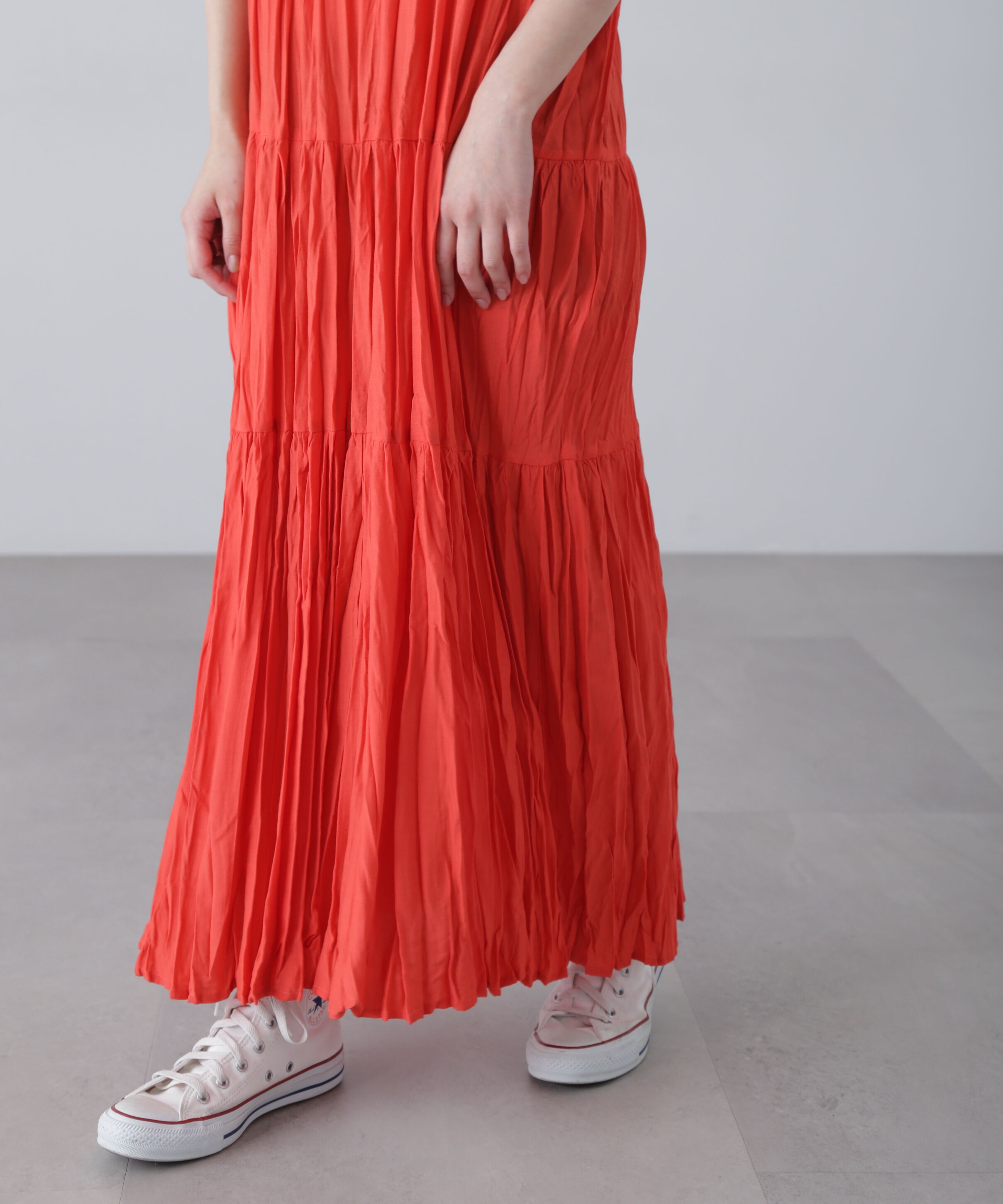  「ワッシャーティアードノースリーブワンピース」|ワンピース|