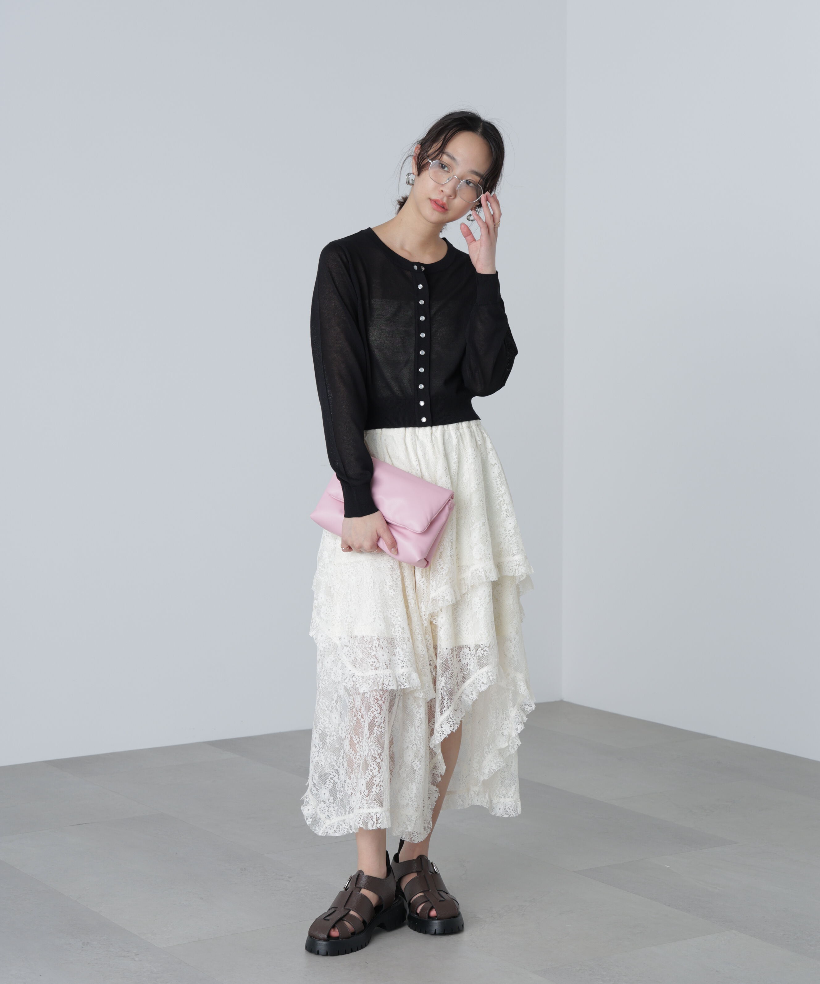  「ドットボタンクルーネックカーディガン」|ニット・セーター|