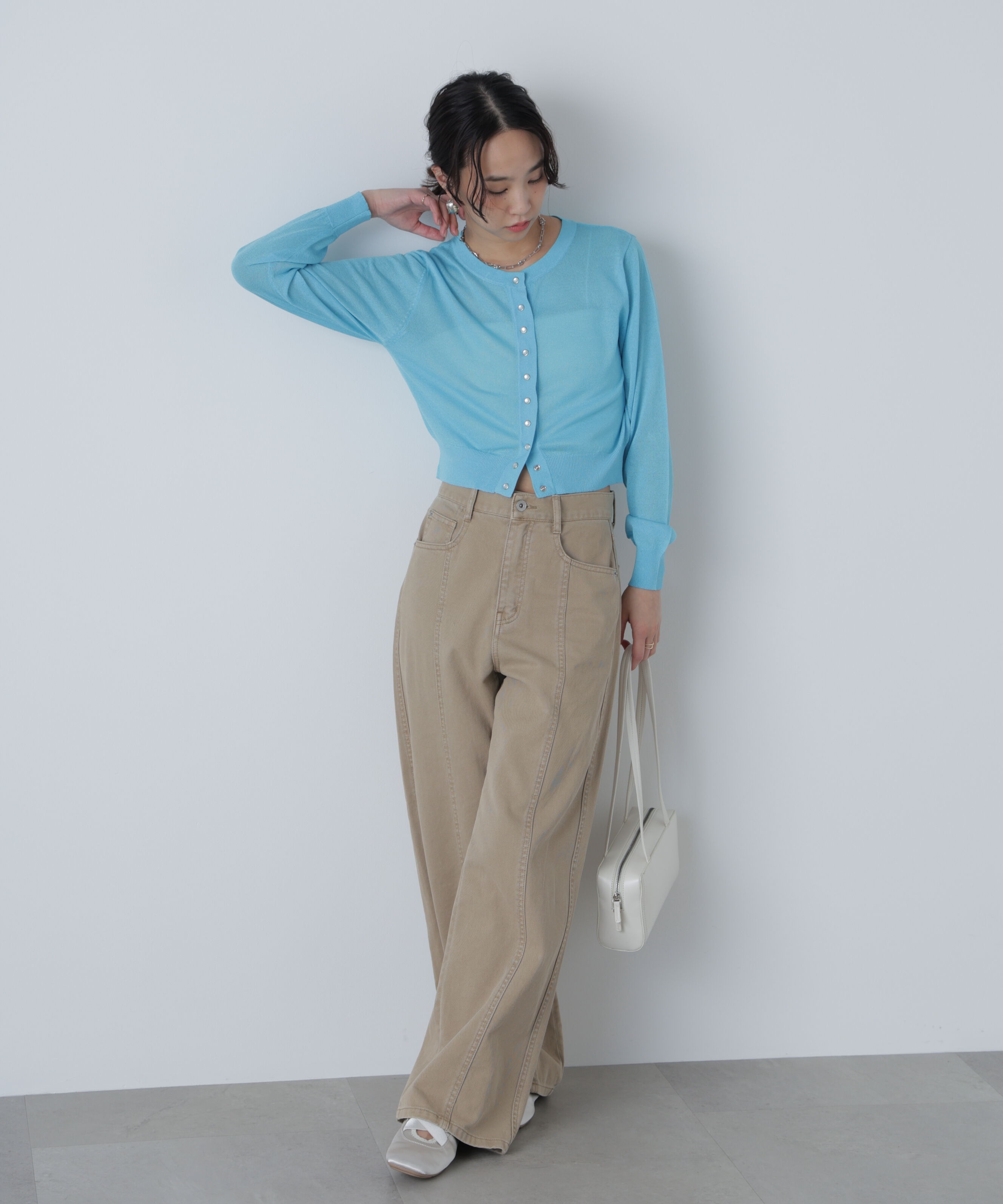  「ドットボタンクルーネックカーディガン」|ニット・セーター|