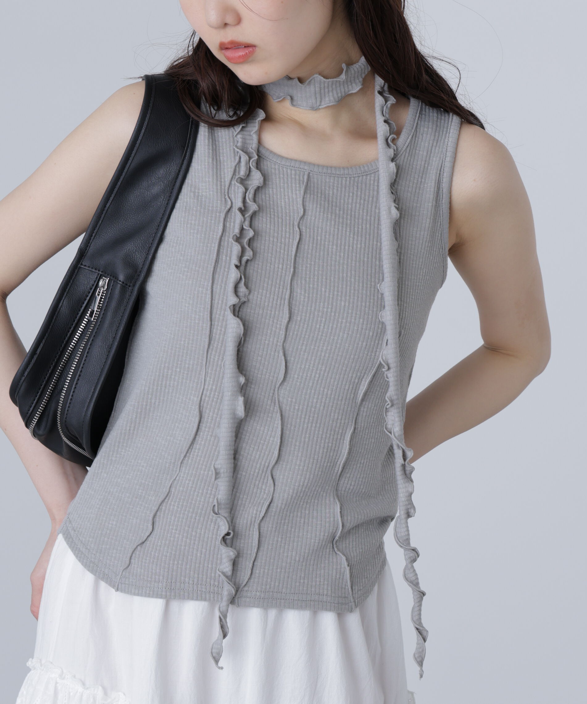  「チョーカー付きフリルディテールタンクトップ」|シャツ・ブラウス|