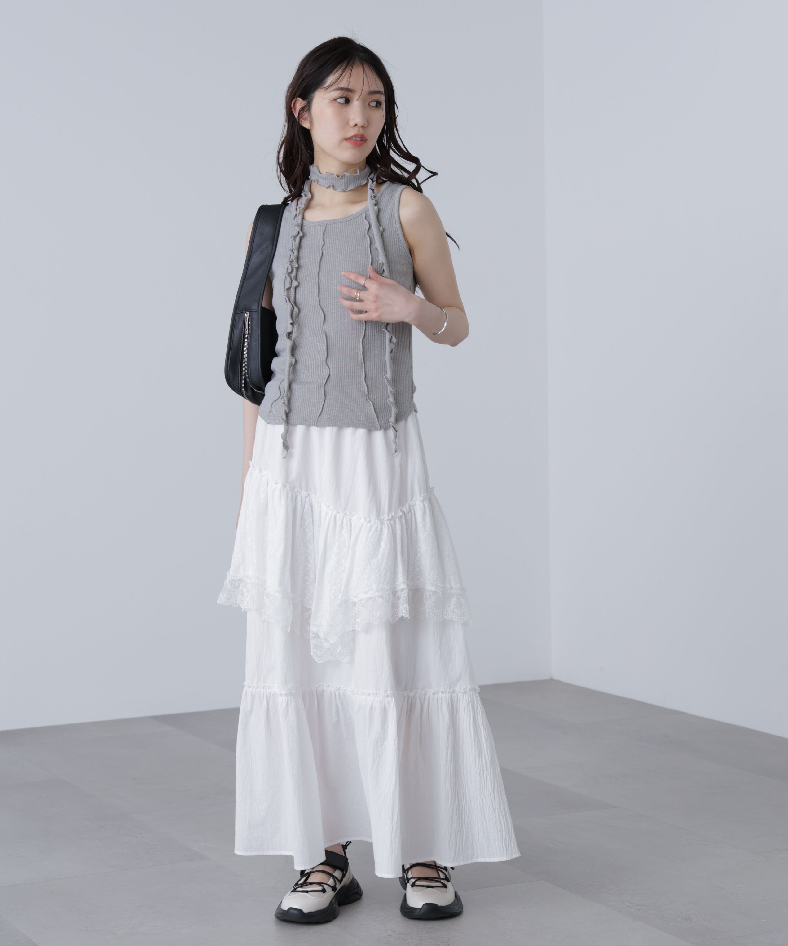  「チョーカー付きフリルディテールタンクトップ」|シャツ・ブラウス|