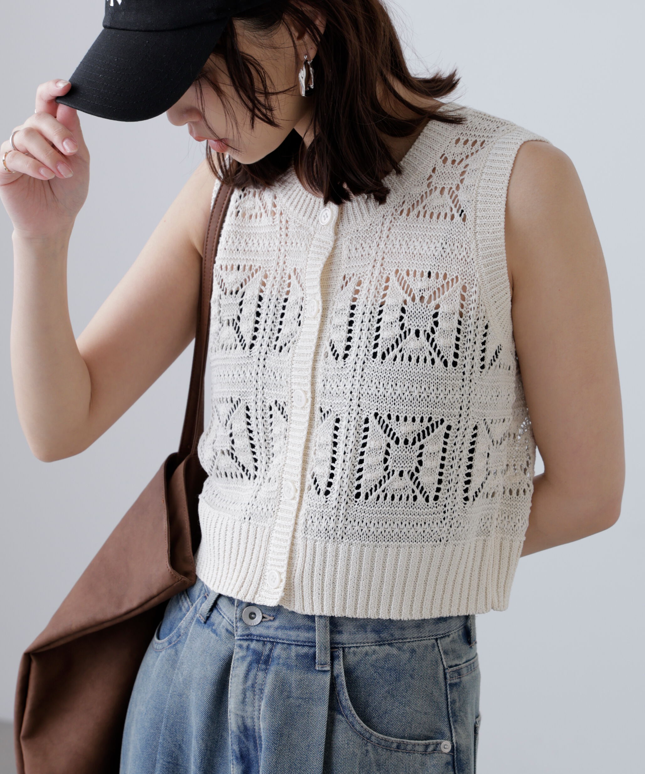  「前後2wayクロッシェニットベスト」|ニット・セーター|