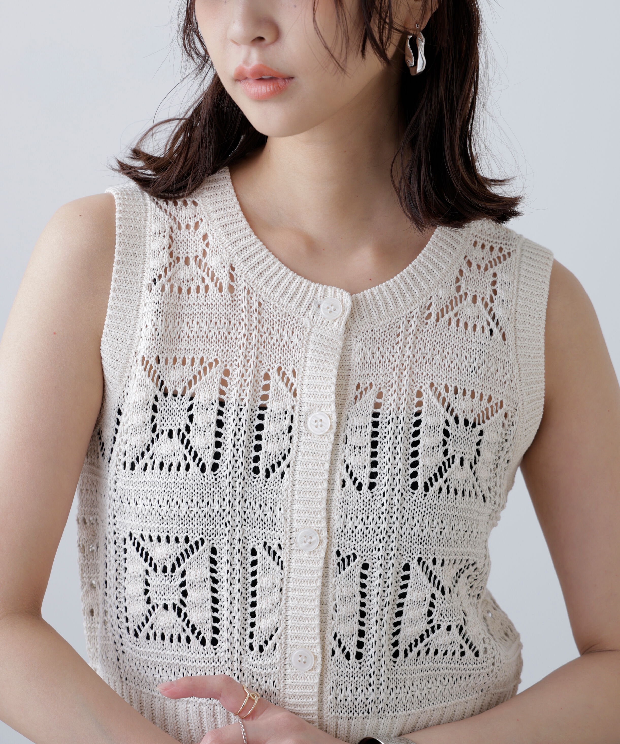  「前後2wayクロッシェニットベスト」|ニット・セーター|