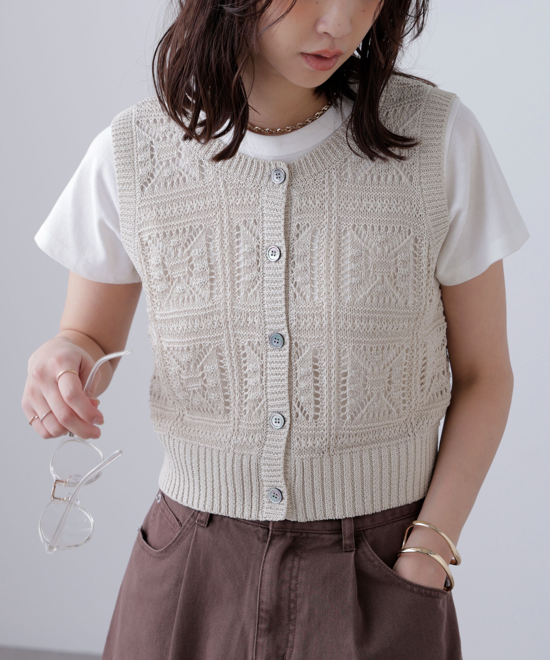  「前後2wayクロッシェニットベスト」|ニット・セーター|