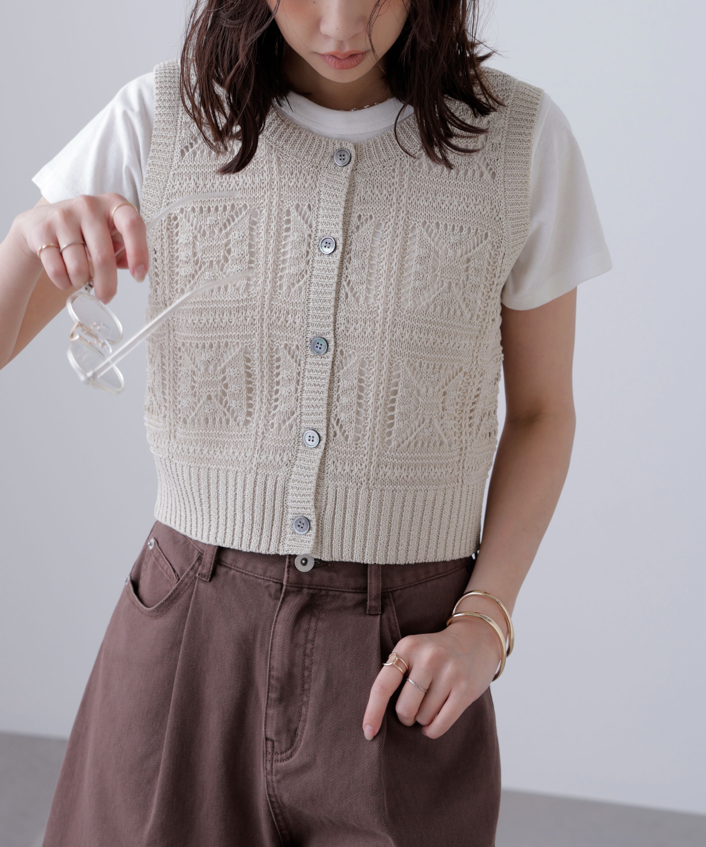 「前後2wayクロッシェニットベスト」|ニット・セーター|