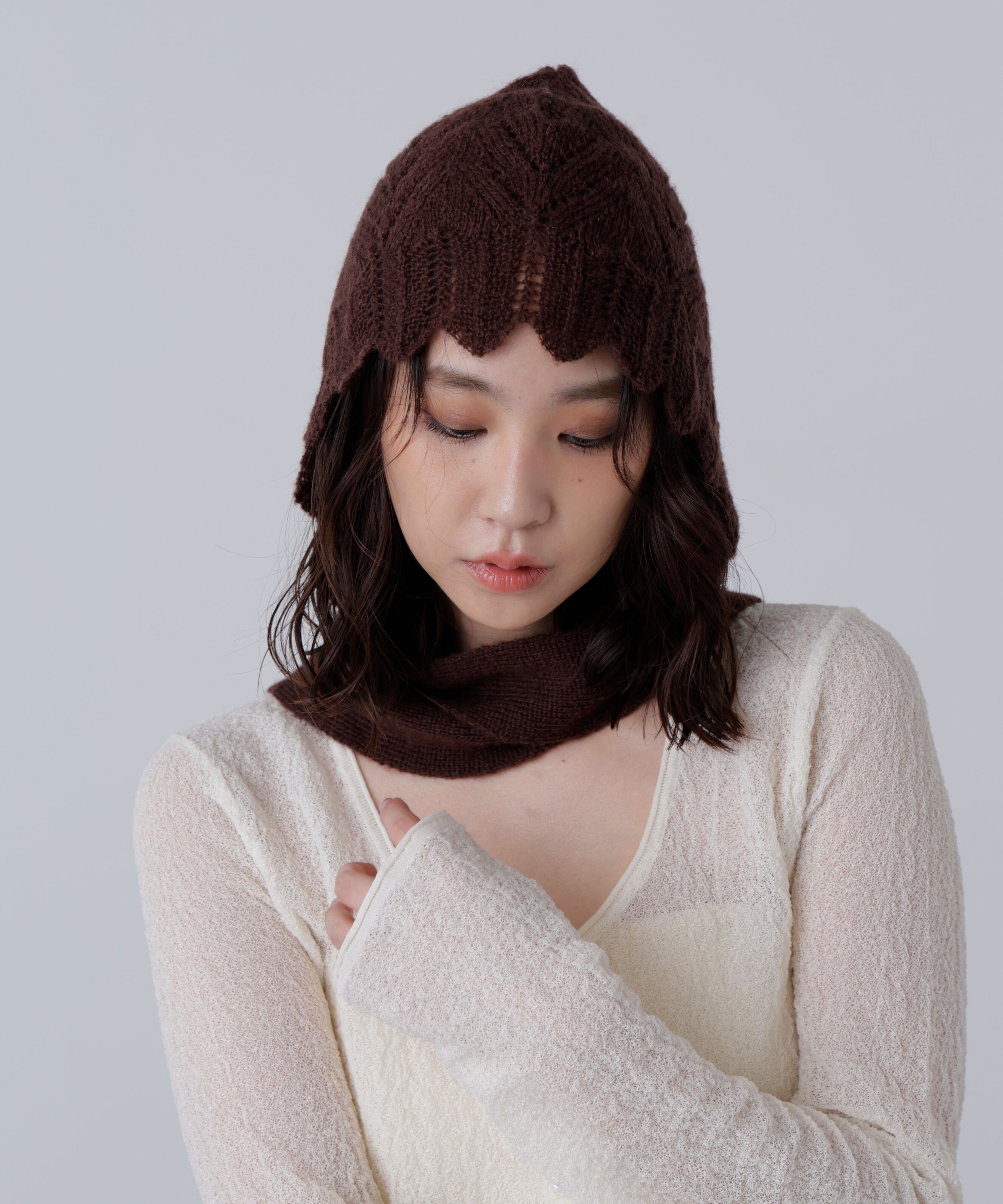  「透かし編みフードマフラー」|ソックス|