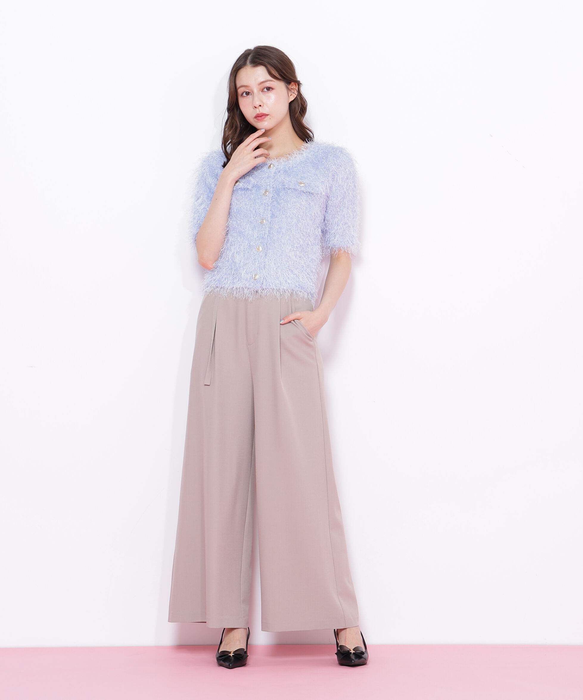  「細ベルト付きワイドパンツ」|その他|