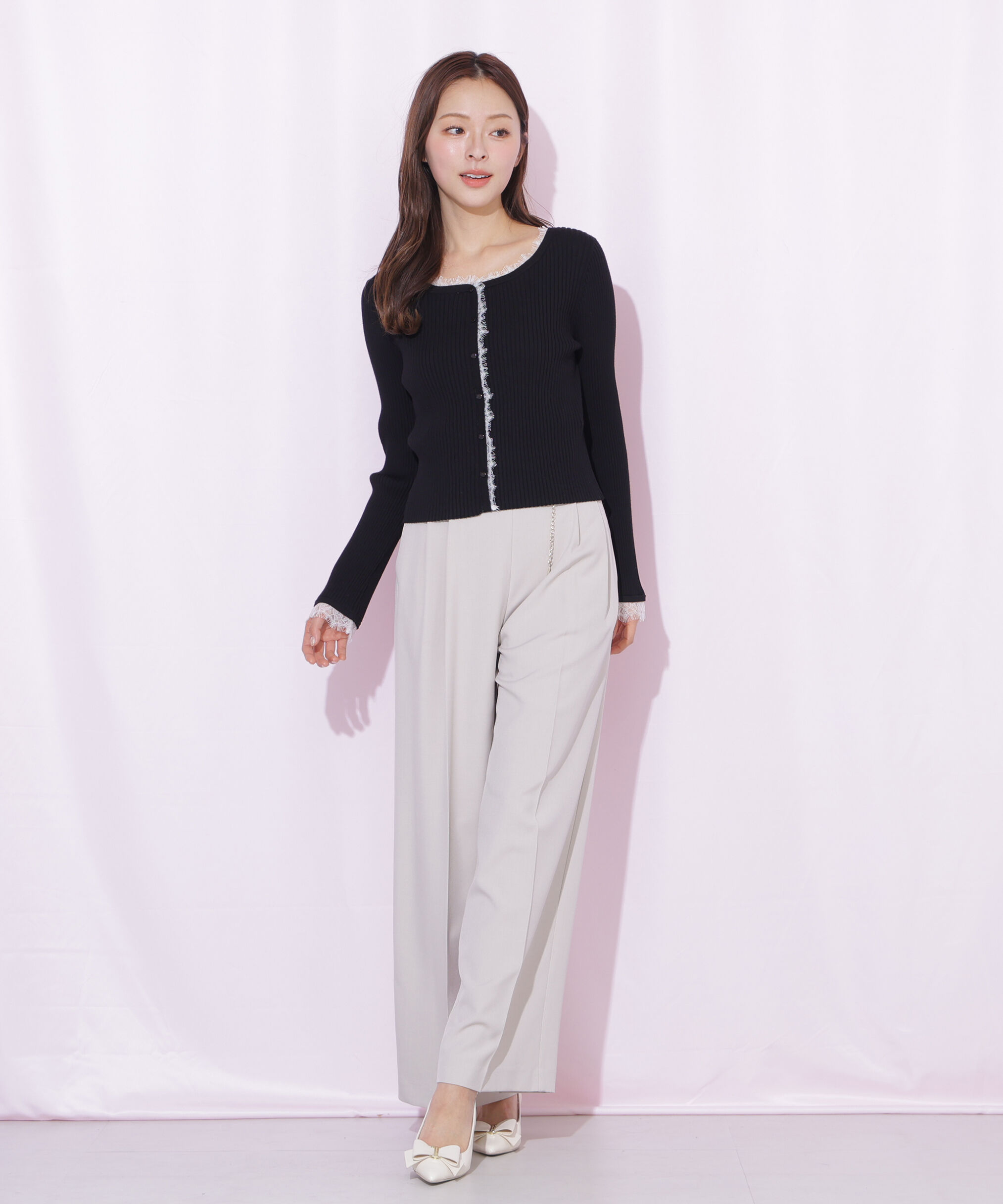  「レーストリミングリブニット」|ニット・セーター|