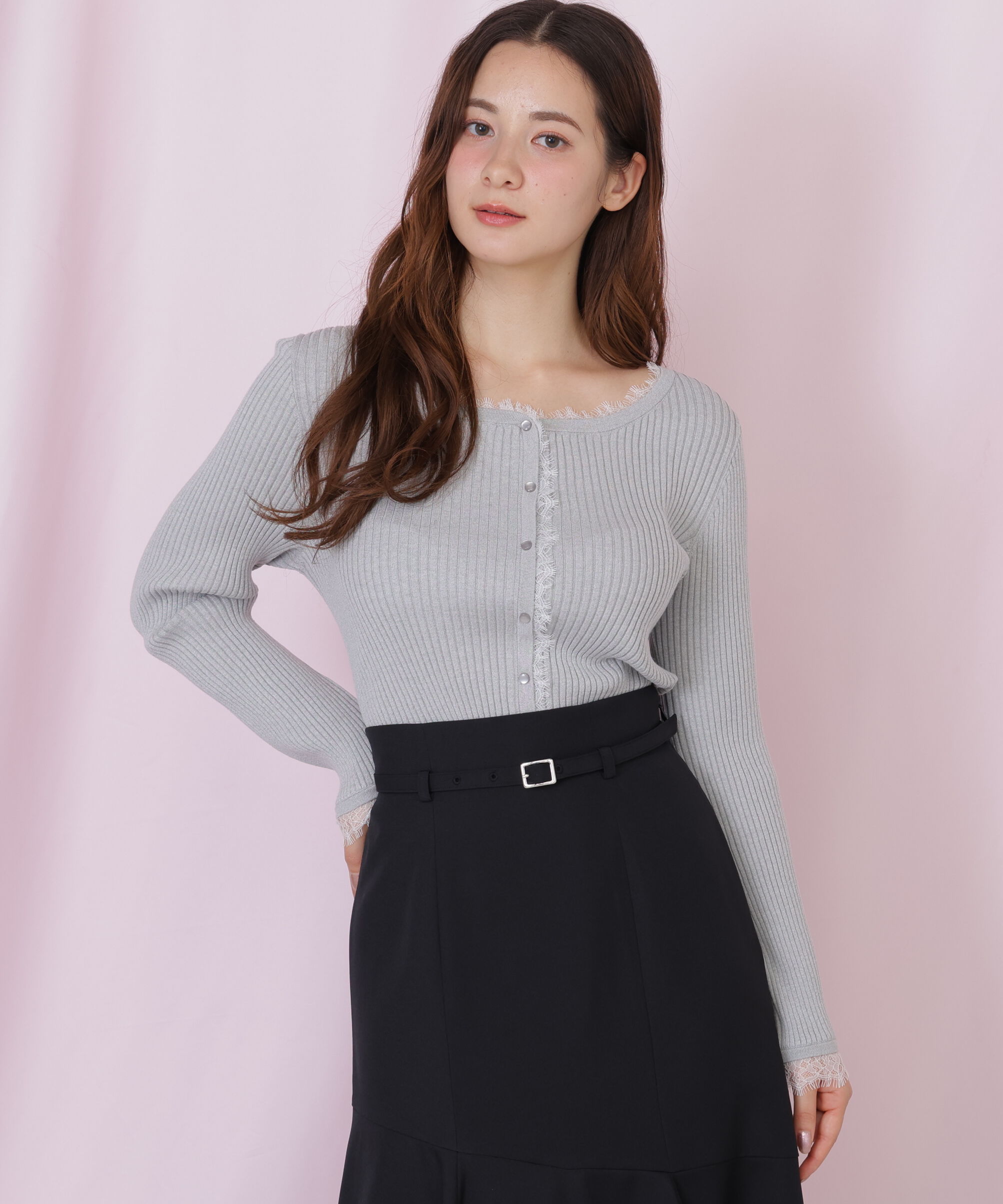  「レーストリミングリブニット」|ニット・セーター|