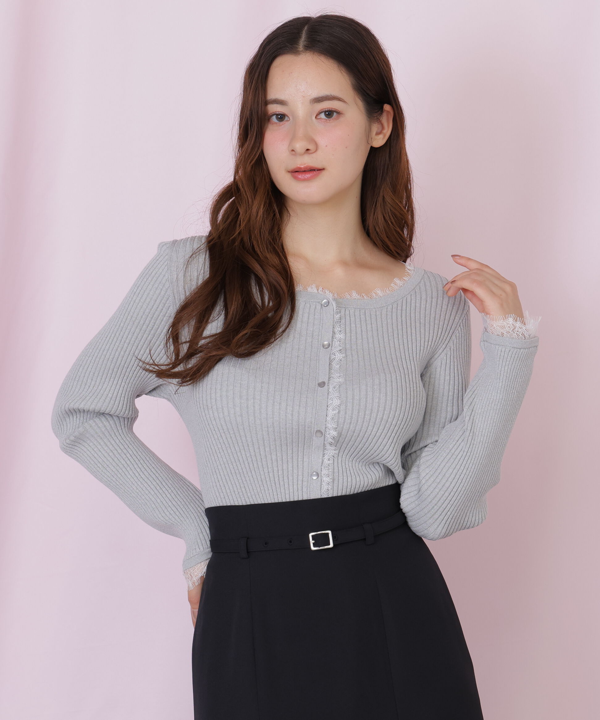  「レーストリミングリブニット」|ニット・セーター|