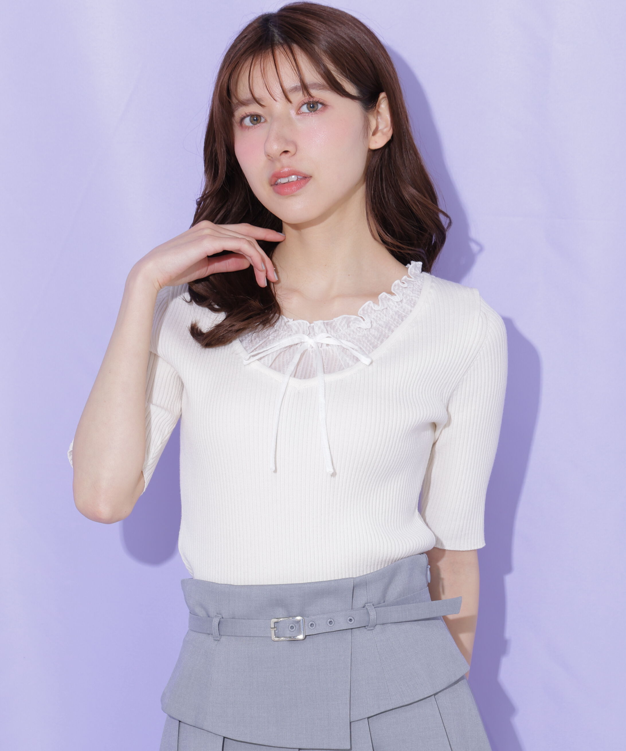  「フリルギャザーニット」|ニット・セーター|ホワイト