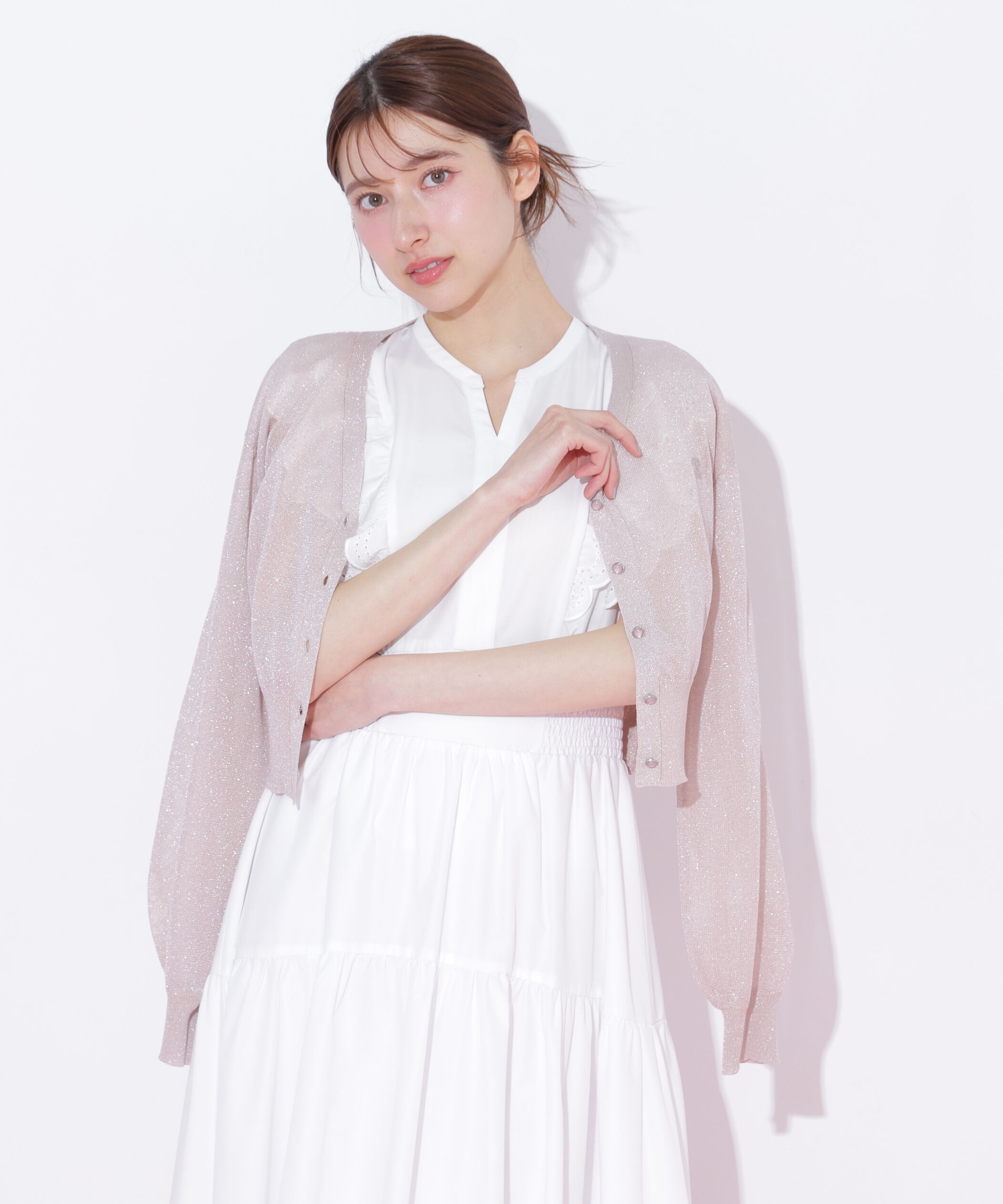  「シャイニーシアーカーディガン」|ニット・セーター|ピンク