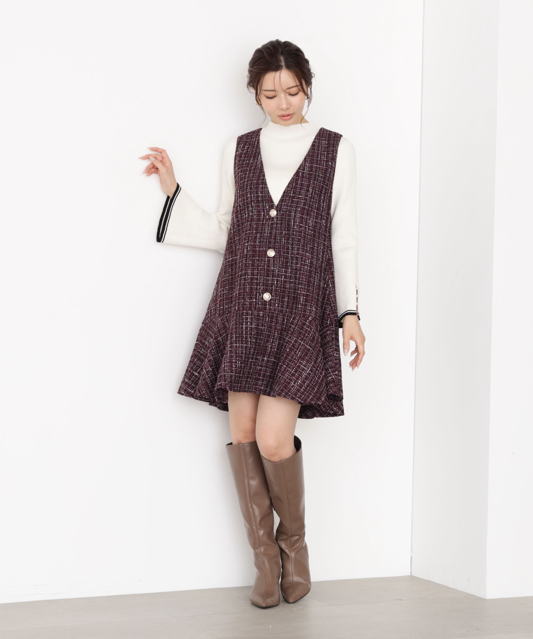 PROPORTION BODY DRESSING「ラメ釦ツイードミニジャンスカ 25AW」|ワンピース|