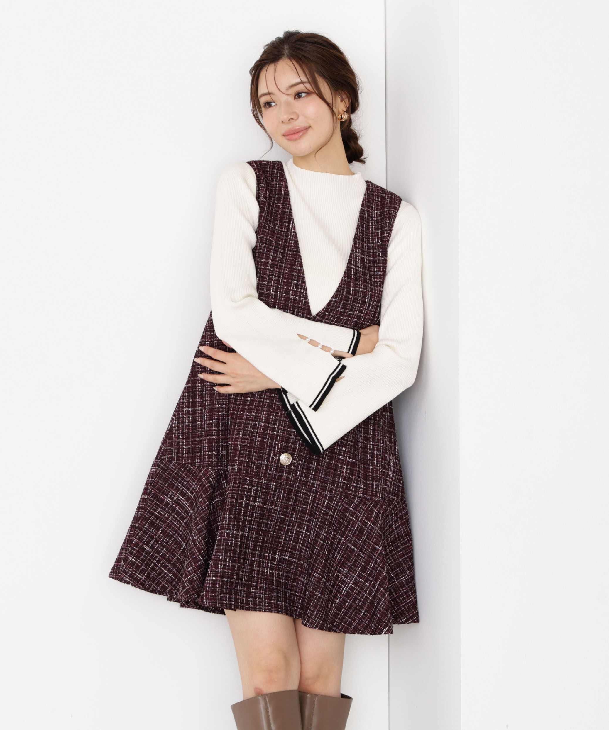 PROPORTION BODY DRESSING「ラメ釦ツイードミニジャンスカ 25AW」|ワンピース|