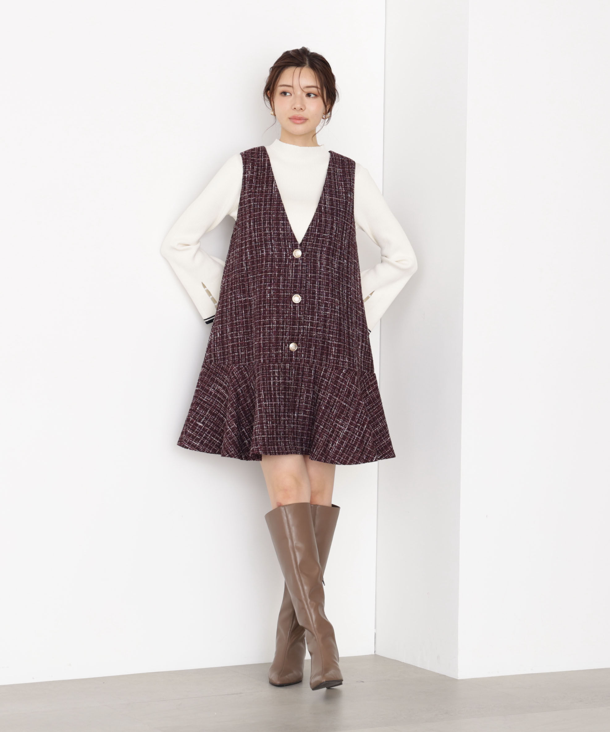 PROPORTION BODY DRESSING「ラメ釦ツイードミニジャンスカ 25AW」|ワンピース|