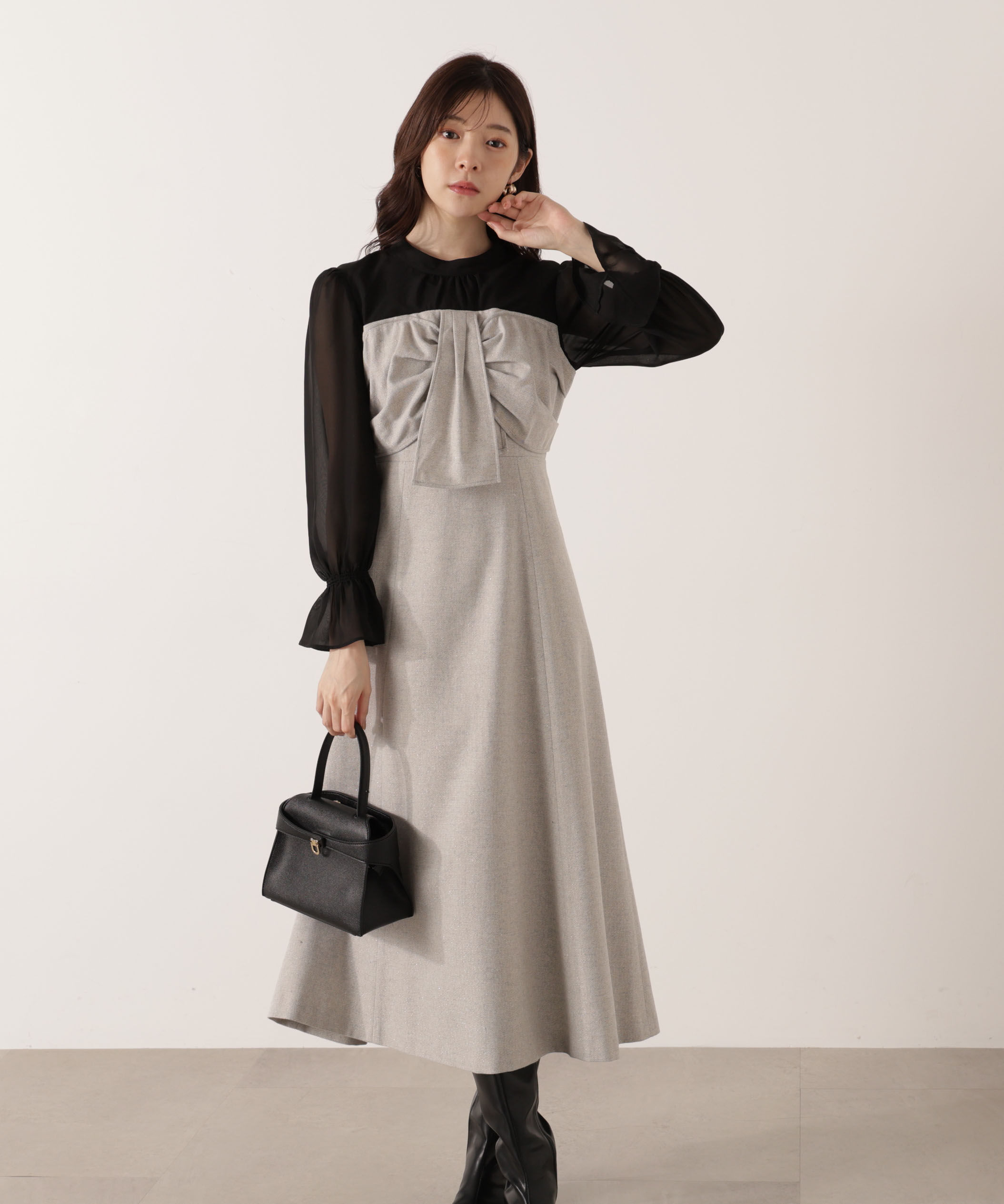 PROPORTION BODY DRESSING「フロントリボンミックスドッキングワンピース 25AW」|ワンピース|