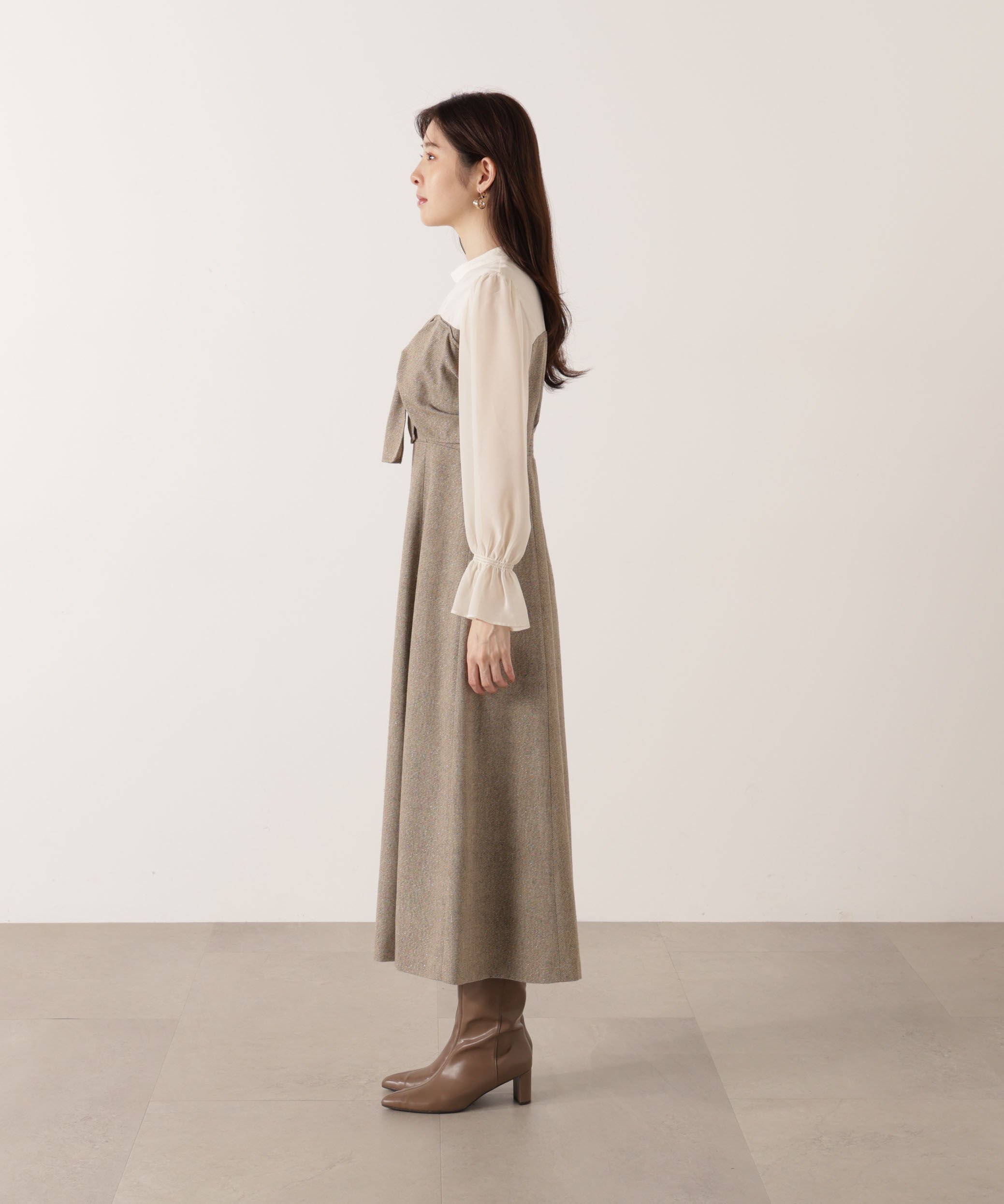 PROPORTION BODY DRESSING「フロントリボンミックスドッキングワンピース 25AW」|ワンピース|