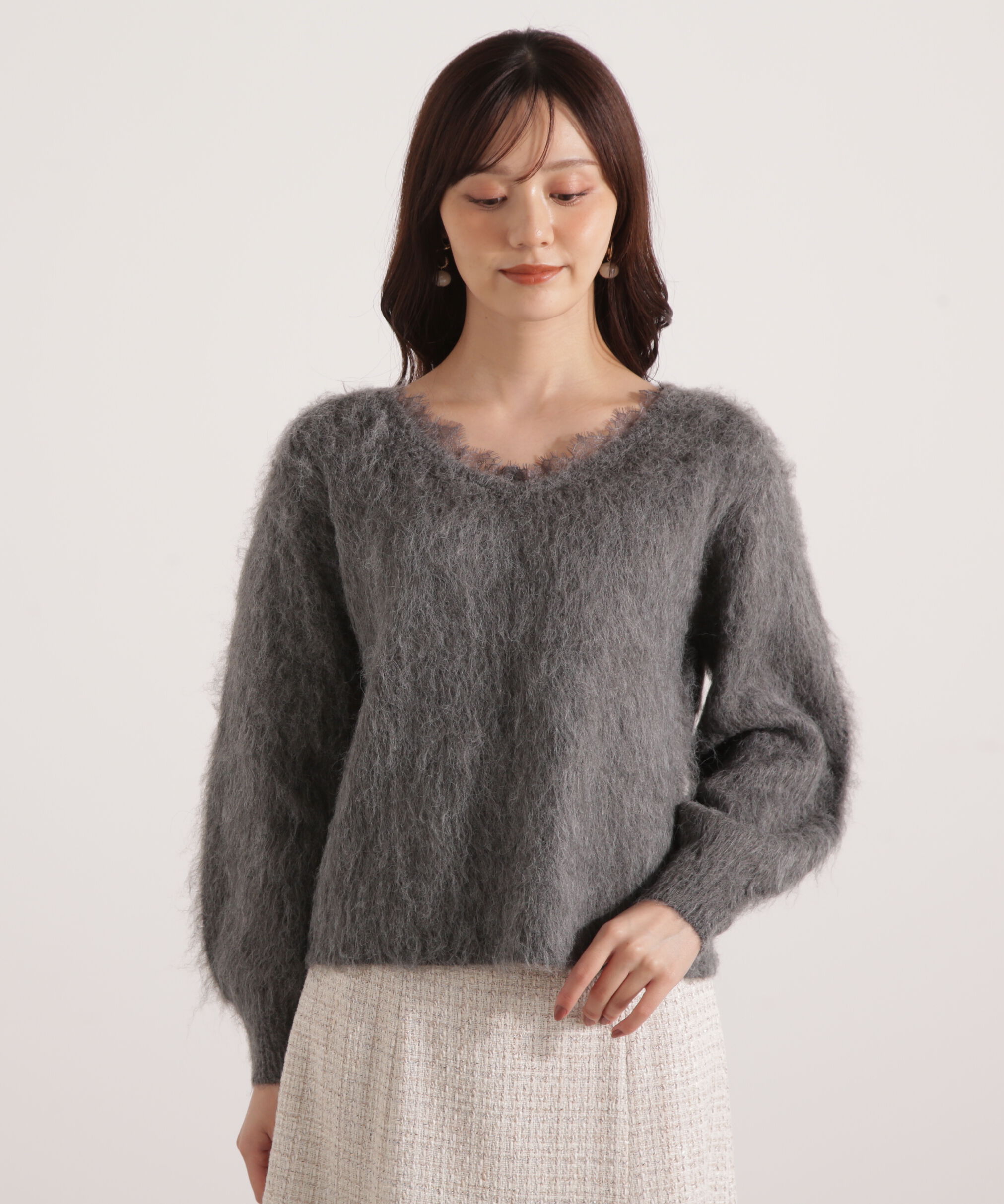 PROPORTION BODY DRESSING「襟元レースニットトップ 25AW」|ニット・セーター|