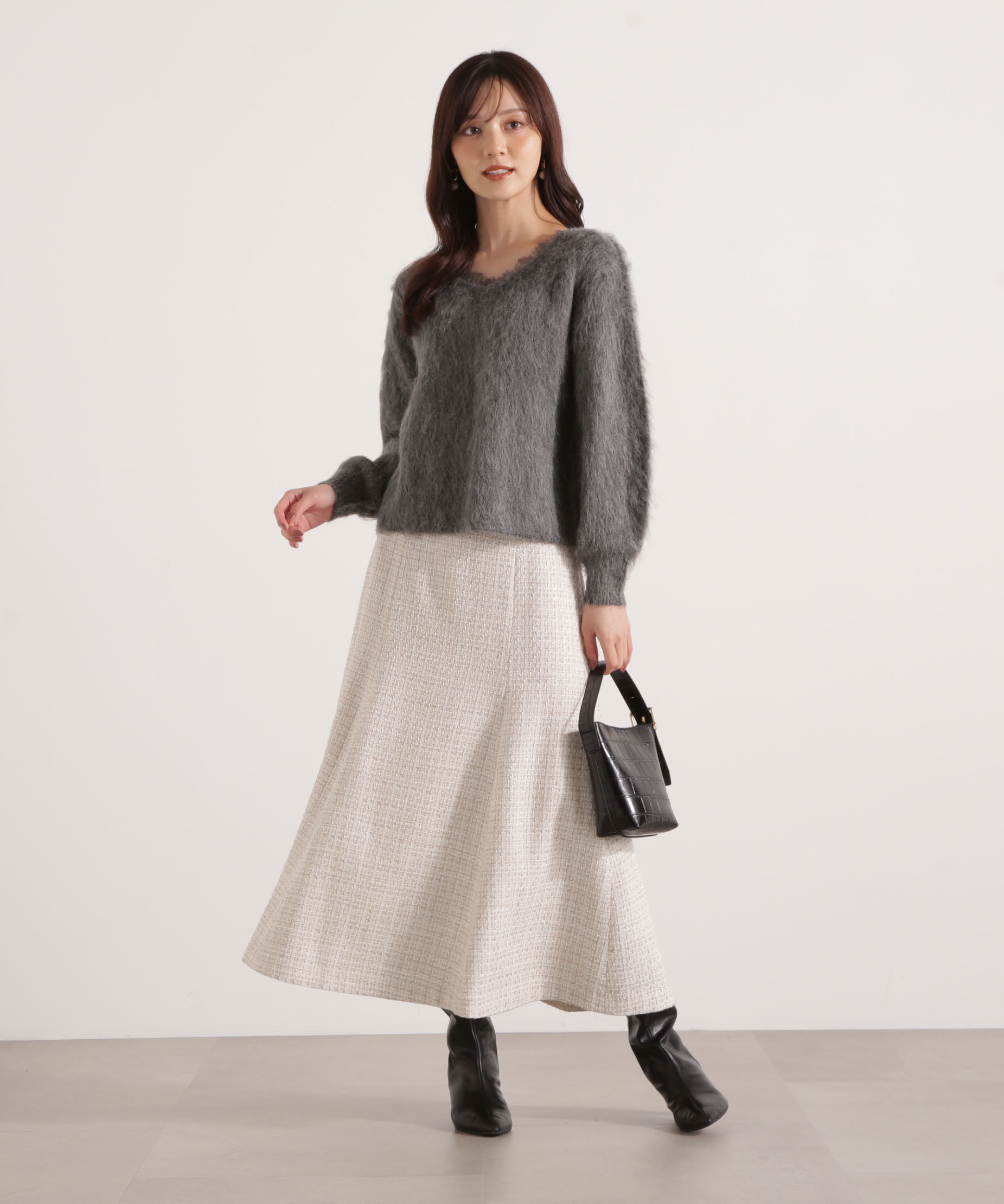 PROPORTION BODY DRESSING「襟元レースニットトップ 25AW」|ニット・セーター|