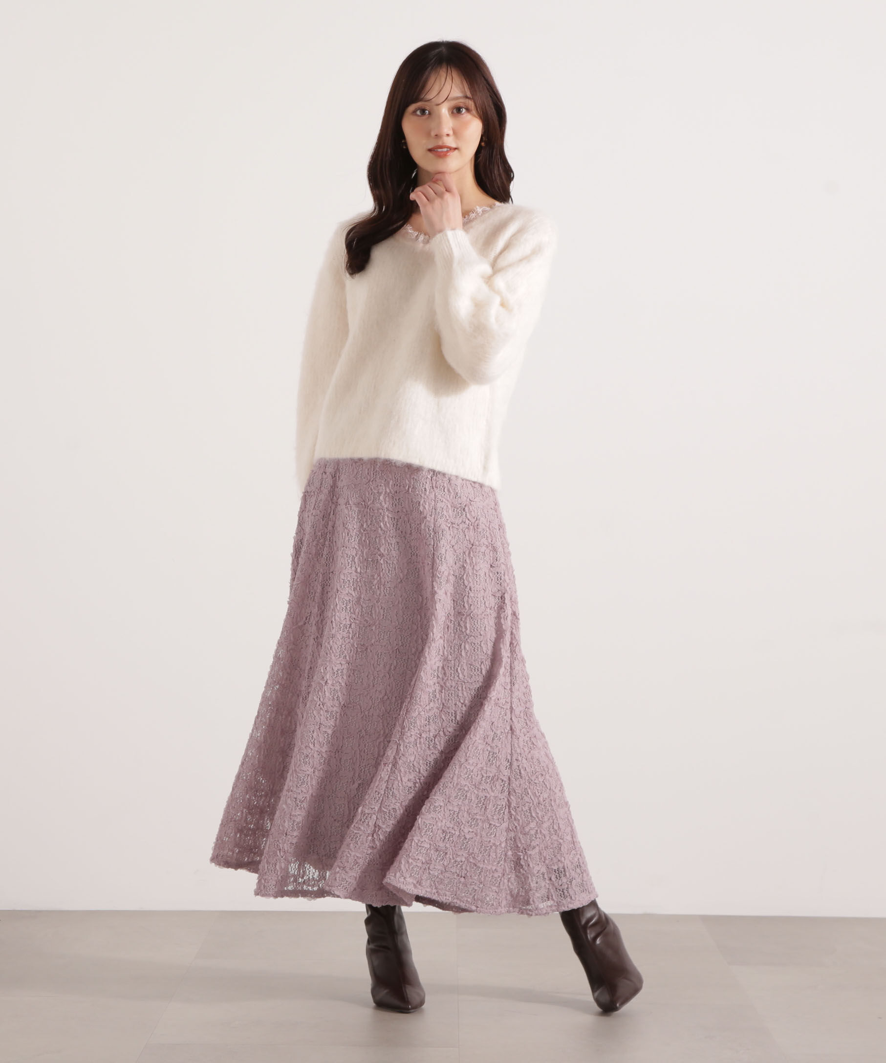 PROPORTION BODY DRESSING「襟元レースニットトップ 25AW」|ニット・セーター|