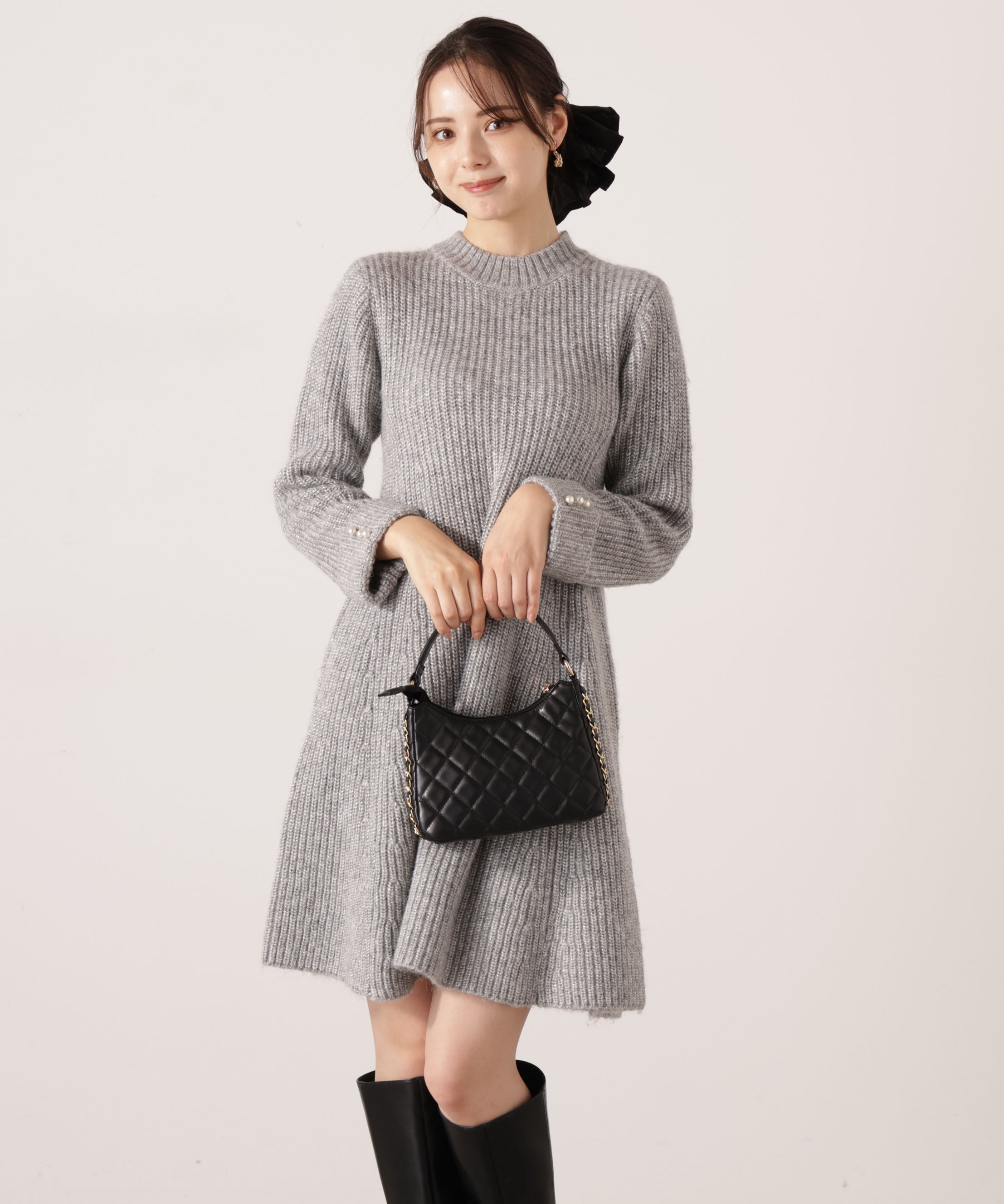 PROPORTION BODY DRESSING「ウールブレンドラメ入りニットミニワンピース　25AW」|ワンピース|グレー