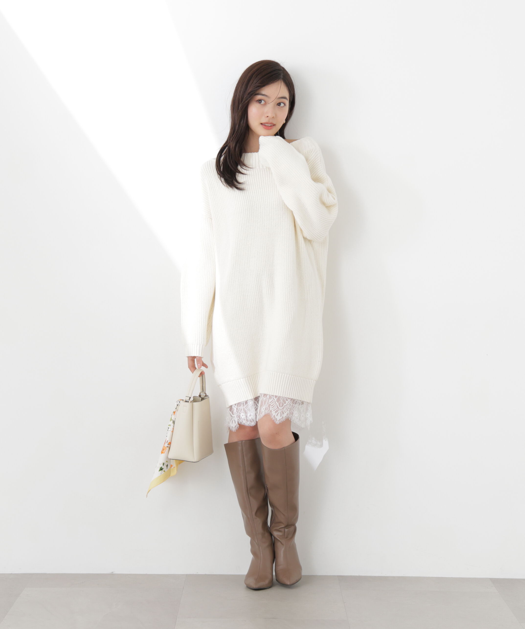 PROPORTION BODY DRESSING「《EDIT COLOGNE》スプリングレースレイヤード風ニットワンピース　26SS」|ワンピース|